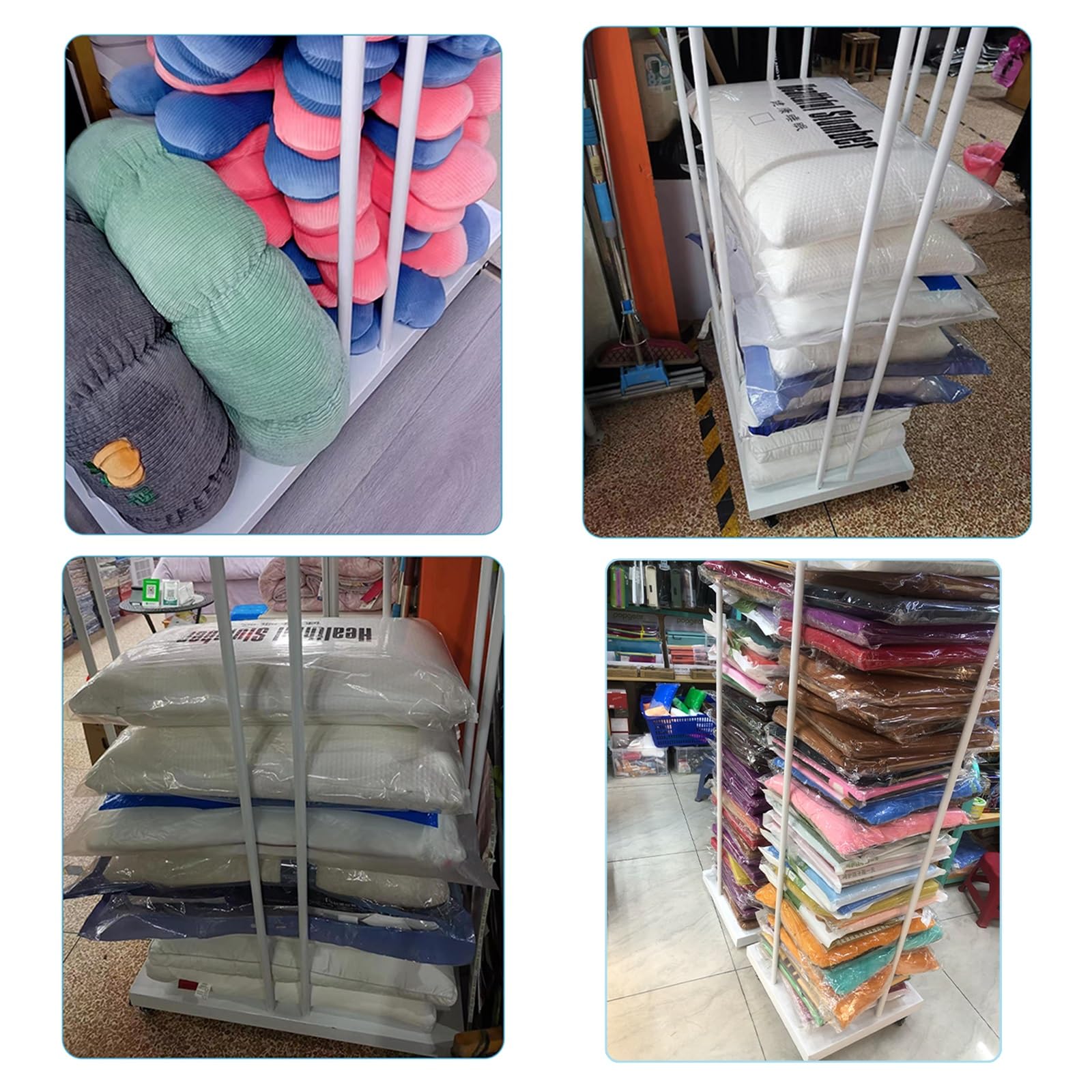 Espositore per cuscini decorativo indipendente, organizer per cuscini in metallo bianco di grande capacità per casa, asilo nido, hotel e scuola - Elegante soluzione di archiviazione (46x46x142 cm)