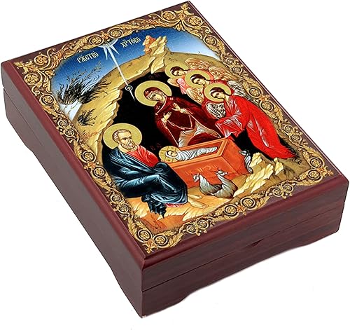 Miniatura 2 de Needzo Nativity Rosary Prayer Bead Box Wooden, Nativity of Christ Angels, Religious Gift, 5 1/16 Inch