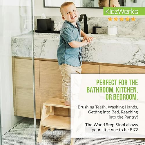 Miniatura 5 de Taburete para niños pequeños, baño, cocina, orinal de madera, para niños, escalera, 2 escalones, madera natural