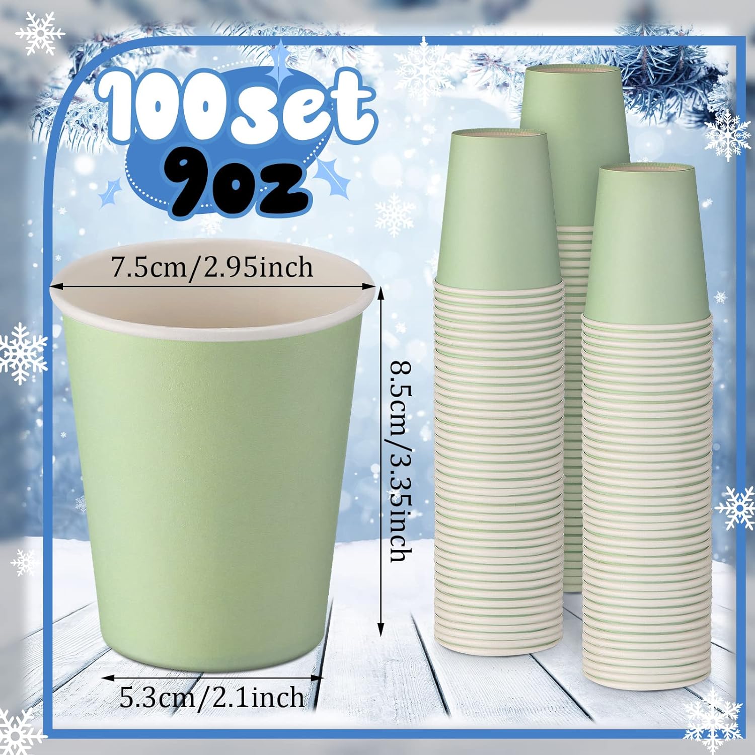 Funtery Sage Green Cups 9 oz Sage Disposable Paper Cups for Baby Shower Bridal Shower Wedding Party Green Paper Cup for Easter Party Supplies Coffee Tea Hot Cold Beverage - Image 2