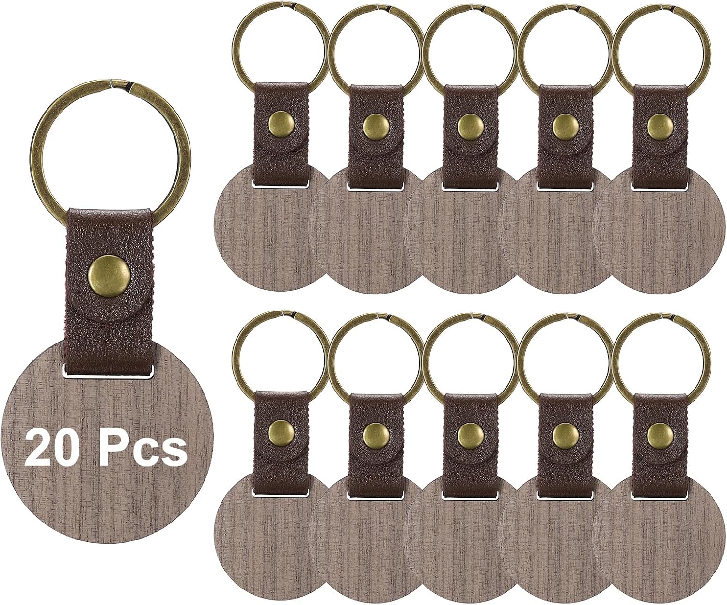 PATIKIL 4cm Wood Keychain Blanks Wooden Keychain Blanks Personalized Tags Small Key Chain Bulk Walnut Laser Engraving