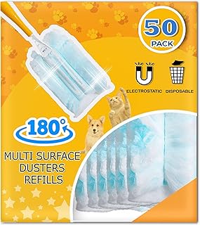 Duster Refills(50 Packs,Blue), Static Dust Removal Brush Disposable Replacement Head Compatible with Swiffer Duster Refills for Dusting Electronics, Dusting Furniture, Blinds, Ceiling Fans