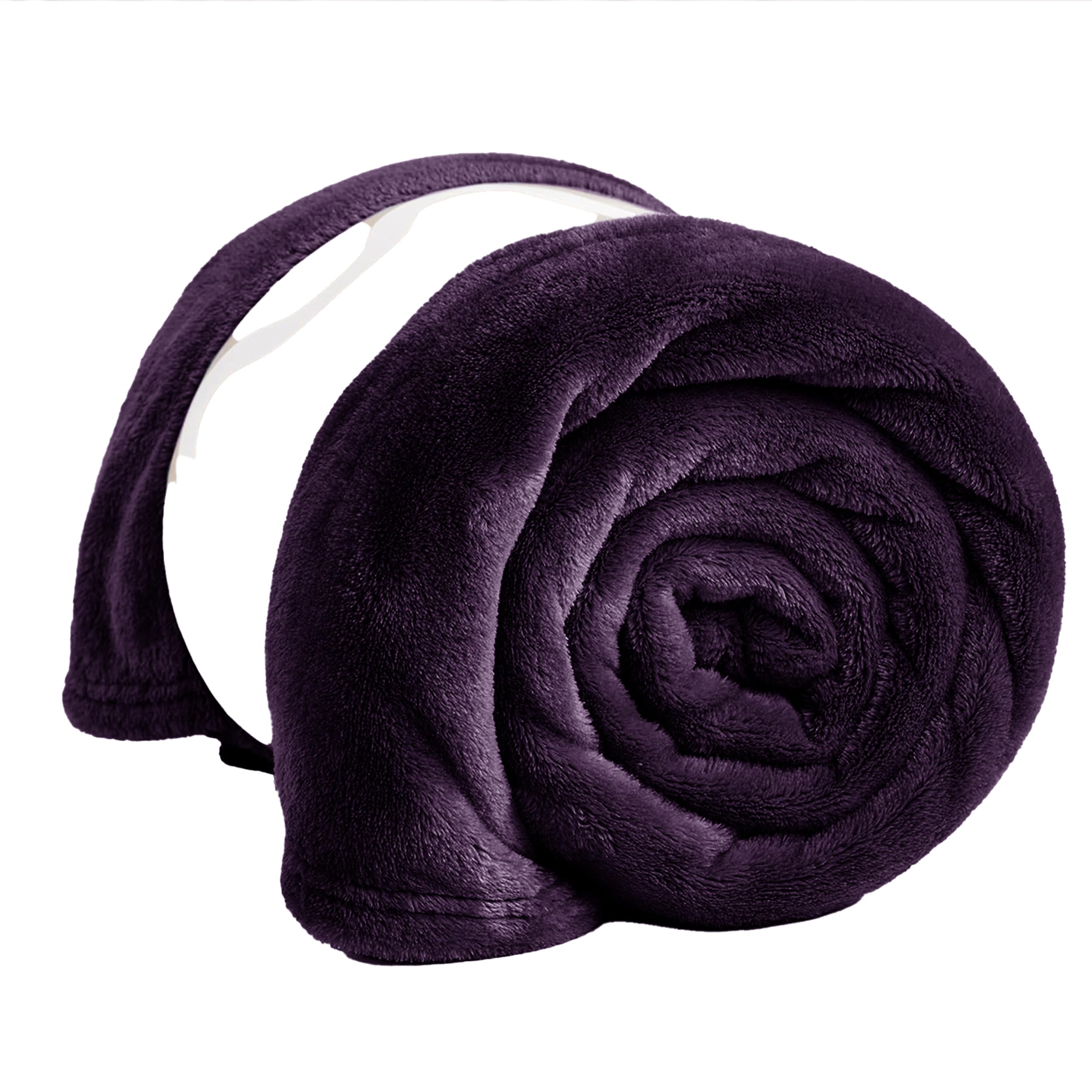 PRIME LINENS Fleece Blanket Reversible Throw for Sofa - Faux Fur Bed Blanket Lightweight Cozy Throw for All Seasons, Perfect for Bed Couch Camping & Travel (Aubergine, 130 x 150 Cm)