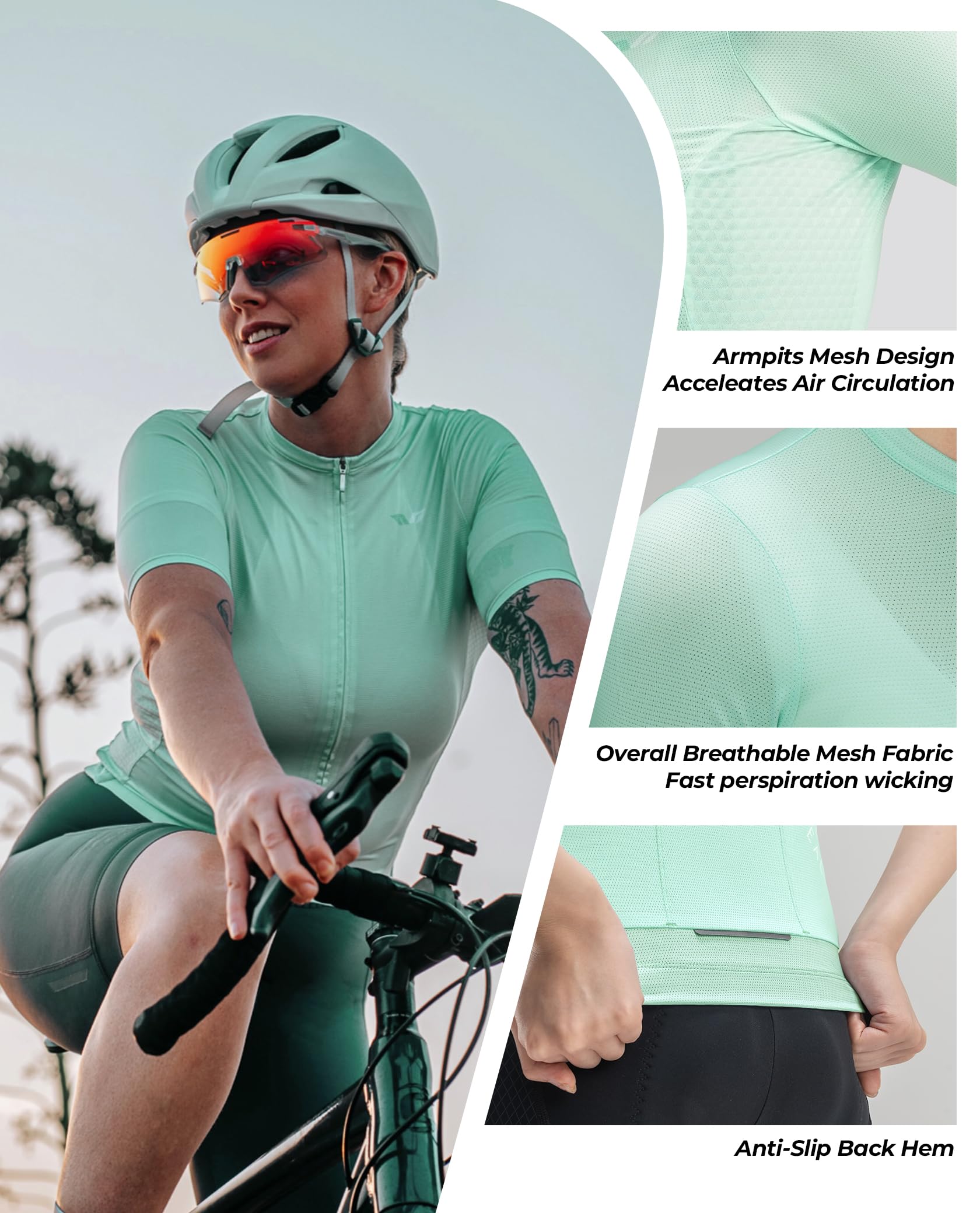 ROCKBROS TVI Radtrikot Damen Kurzarm Atmungsaktiv | Fahrradtrikot, Fahrradbekleidung, Cycling Jersey, Sportshirt, Sommer, für Rennrad Mountainbike Frauen