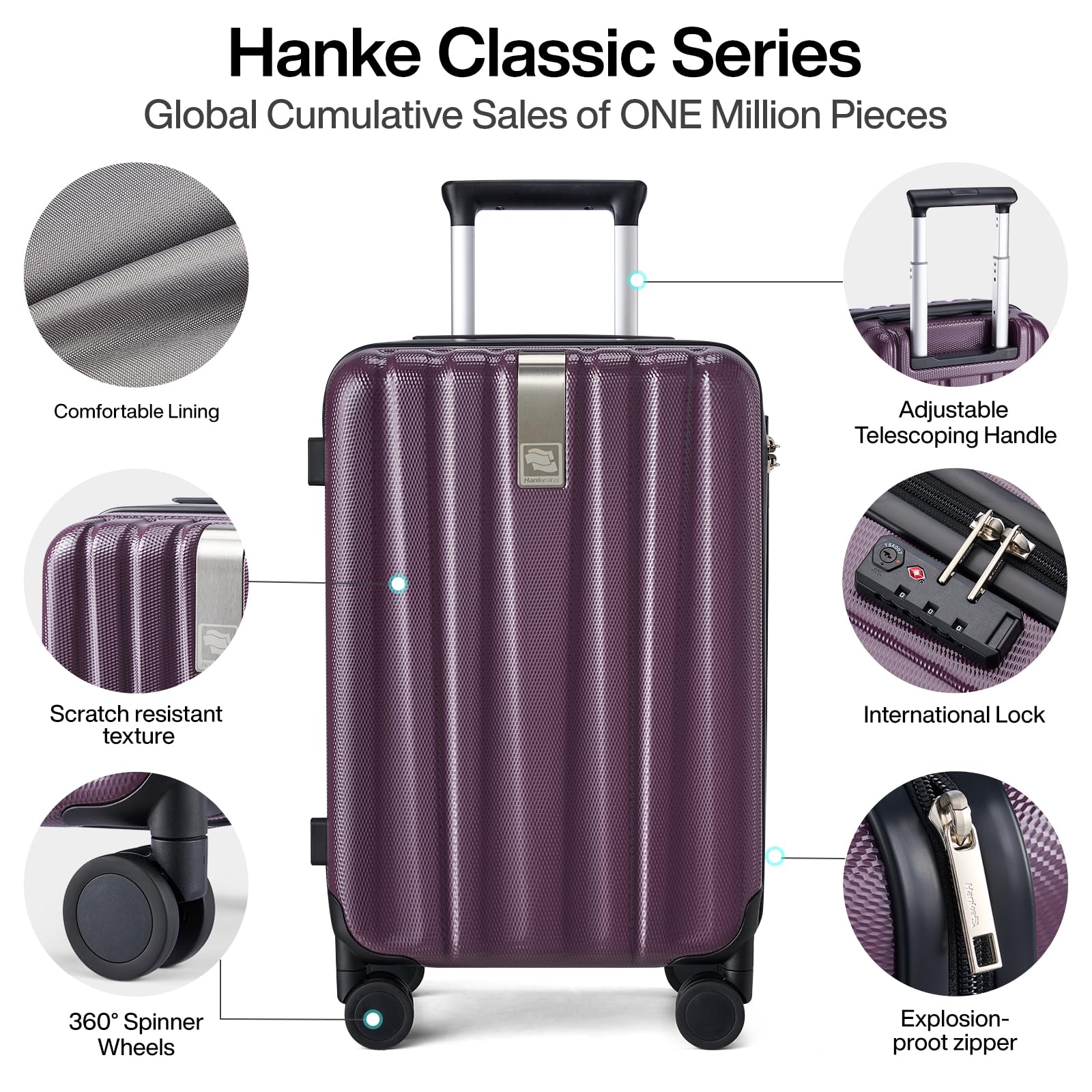 Hanke Luggage Sets 3 piece Carry On Luggage with Wheels PC Hard Shell Suitcases Lightweight Checked Tsa Luggage Extra Large Travel Suitcase Woman Men 20/24/29 Inch （Purple） - 4
