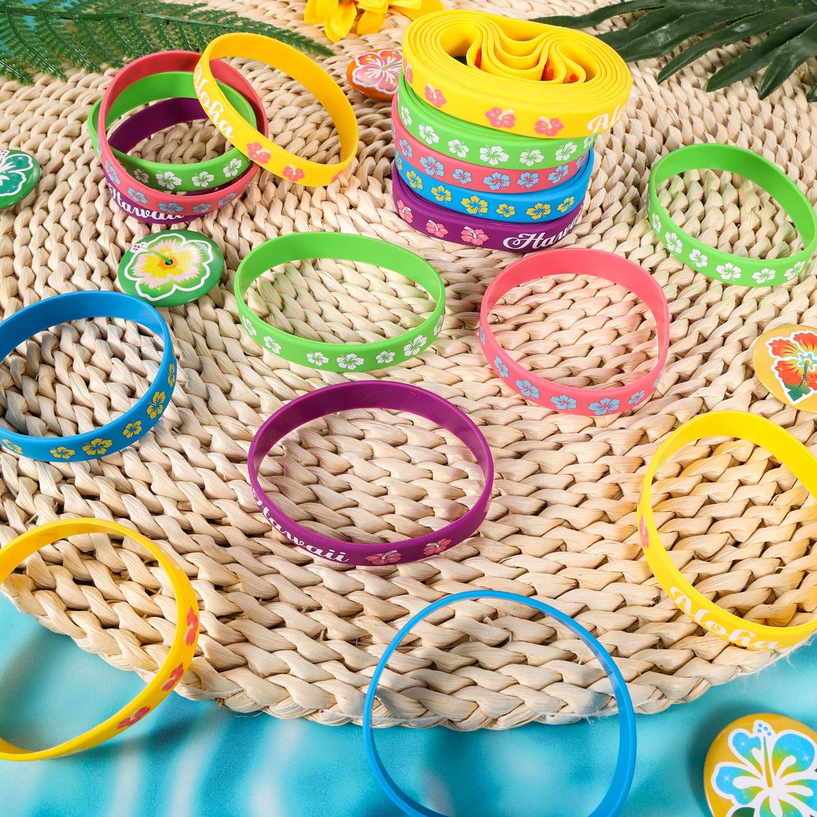 HOWAF 35pcs Bracelets Fleur Hibiscus Silicone Hawaienne Enfant Adultes Deco Plage Anniversaire Tropical Pool Party