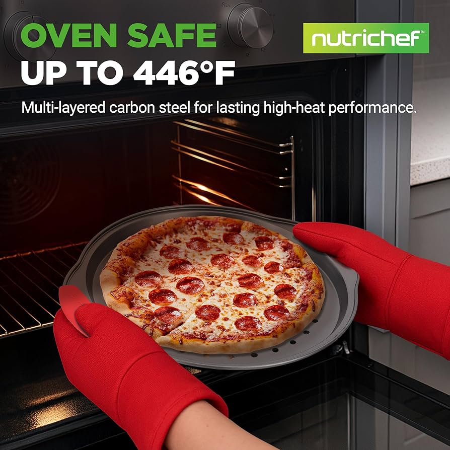 NutriChef 3-Piece Nonstick Bakeware Set - Premium Carbon Steel Oven Baking Trays W/Blue Silicone Handles - Small, Medium & Large Cookie Sheet Pans - PFOS, PFOA, PTFE-Free, Easy To Clean