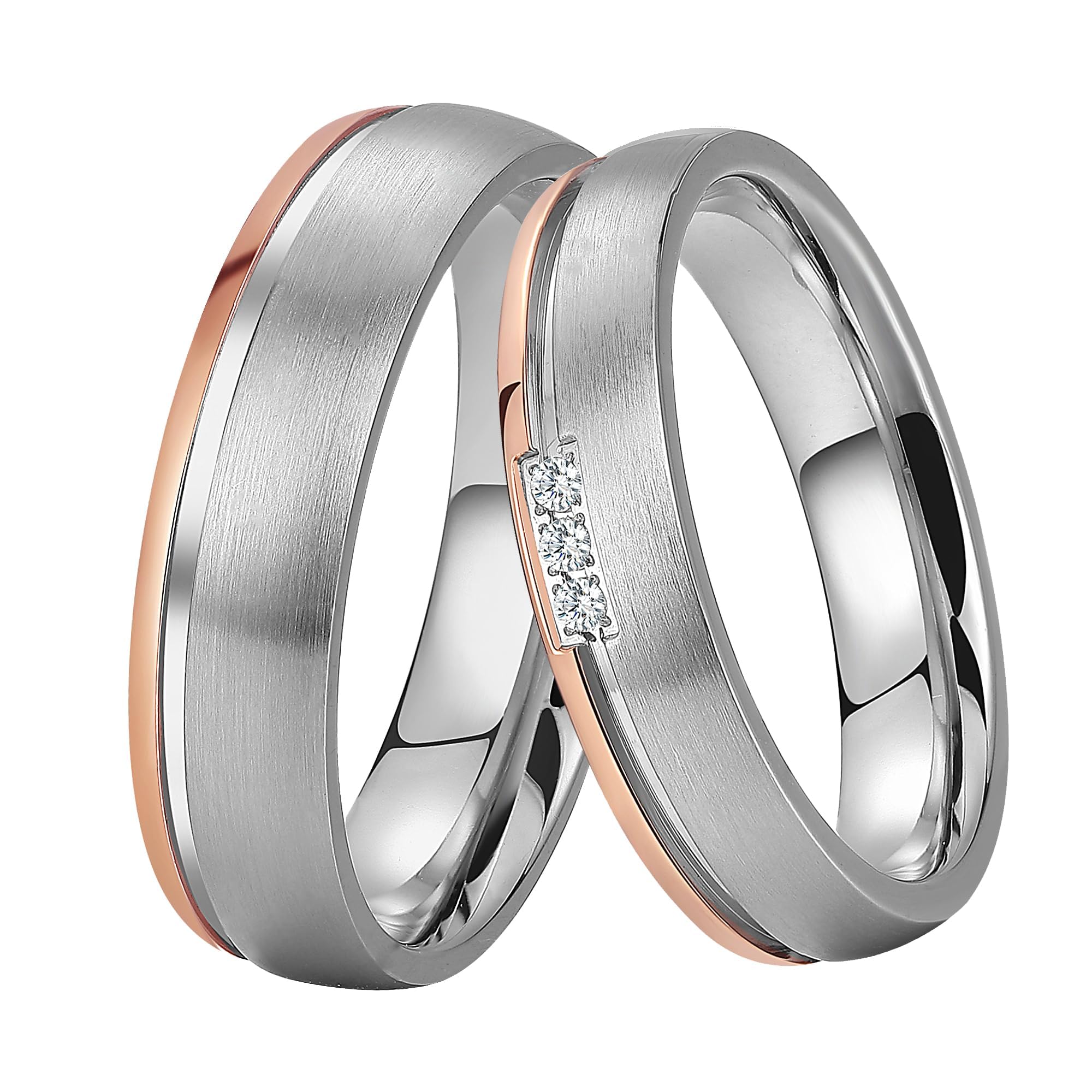 DOOSTI Ring für Damen Herren Partnerring Edelstahl Bicolor Silber Rosegold ohne/mit Zirkonia Ehering Trauring Freundschaftsring Hochzeit Ring Frau Mann