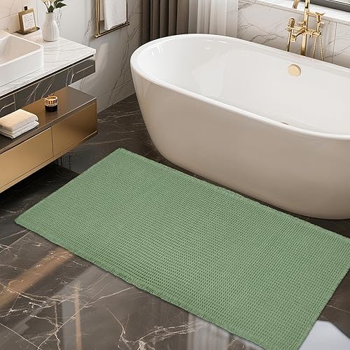 Miniatura 26 de ZALL Tapete de baño con diseño de gofres, color negro, súper absorbente, antideslizante, diseño geométrico de rombos de 17 x 24 pulgadas, lavable a