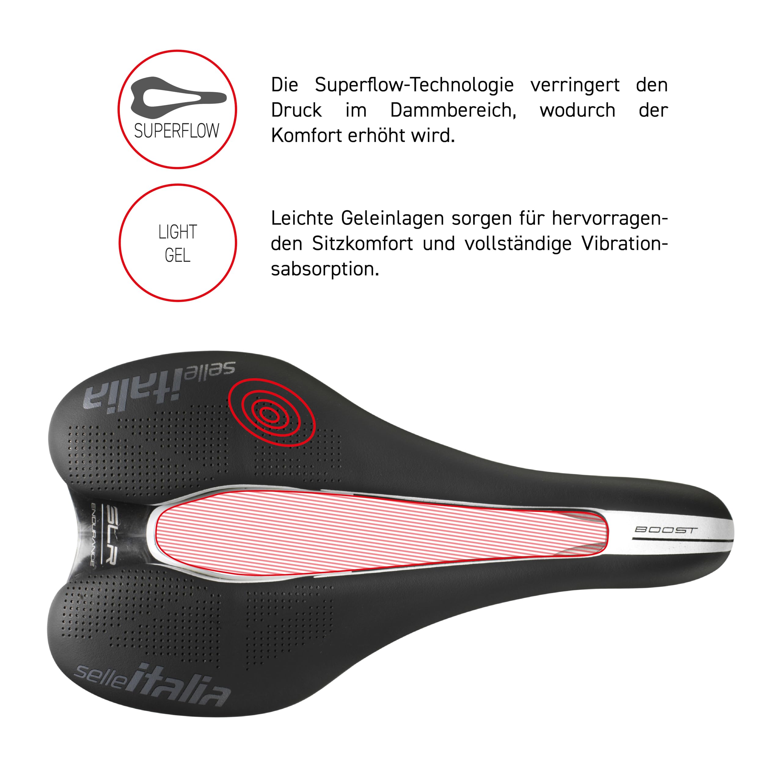 Selle Italia SLR Boost Endurance TI 316 Superflow - Rennrad, Gravel & Reisefahrradsattel, bequem mit Gel & Superflow Loch, TI 316 Rahmen