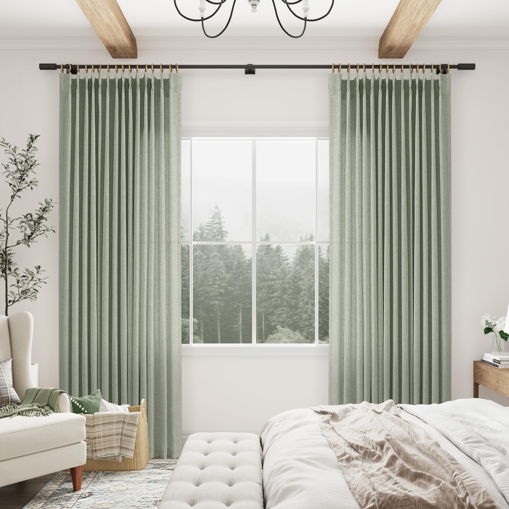 Amazon|セージグリーンピンチプリーツリネンカーテン長さ84インチ2 Amazon|セージグリーンピンチプリーツリネンカーテン長さ84インチ2