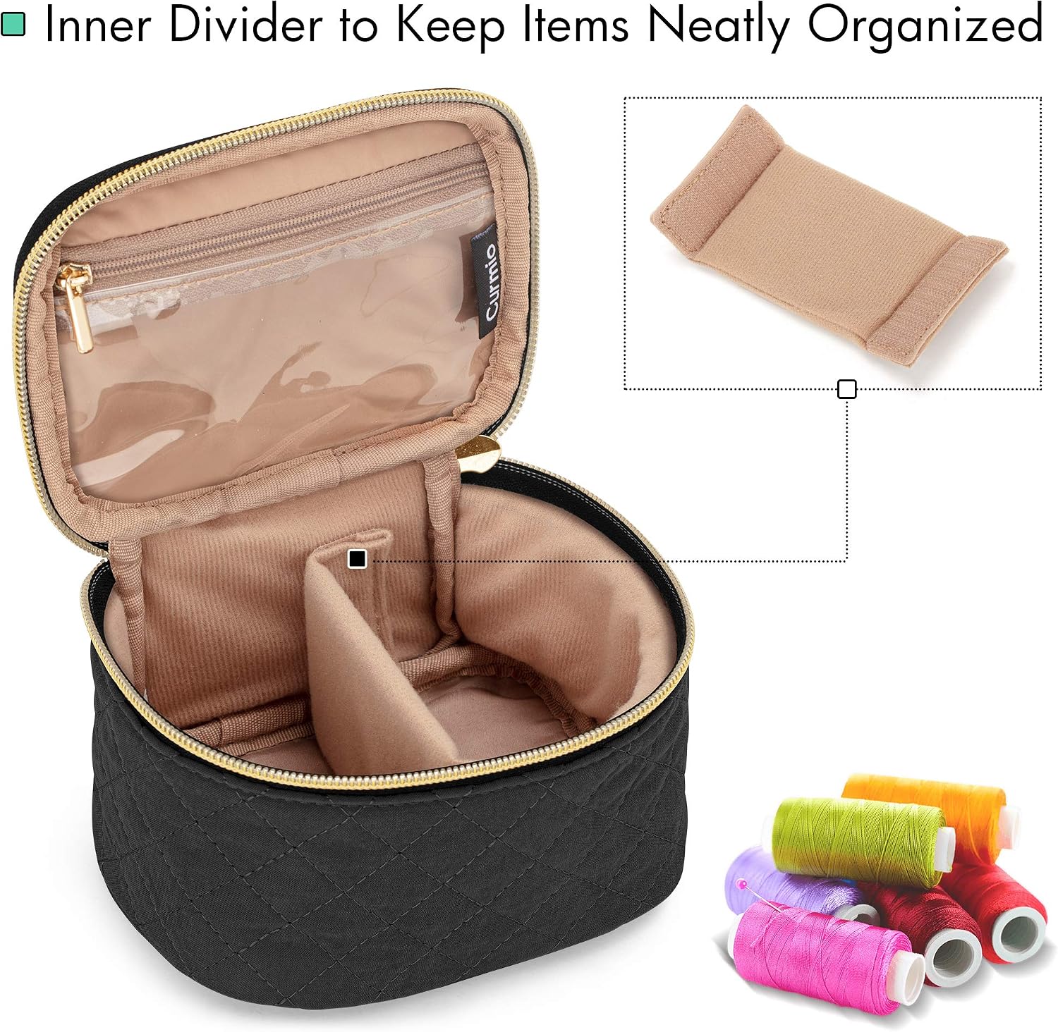 CURMIO Sewing Kit, Sewing Tools Set with Storage Bag for DIY, Sewing Repair, Emergency, Travel and Home, Black (Patented Design)