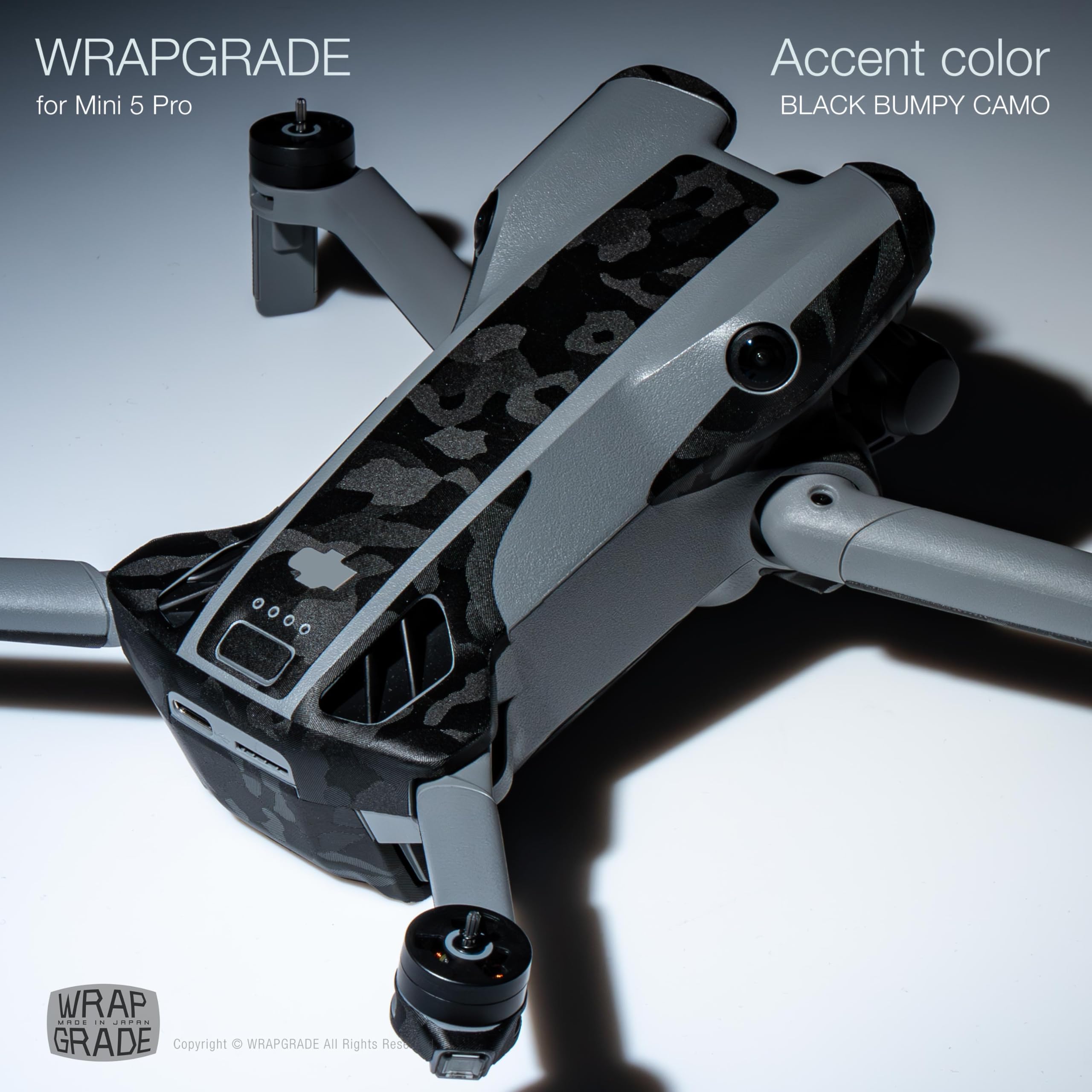 WRAPGRADE adesivi compatibili con DJI Mini 5 Pro Accent Color (Black Bumpy Camo)