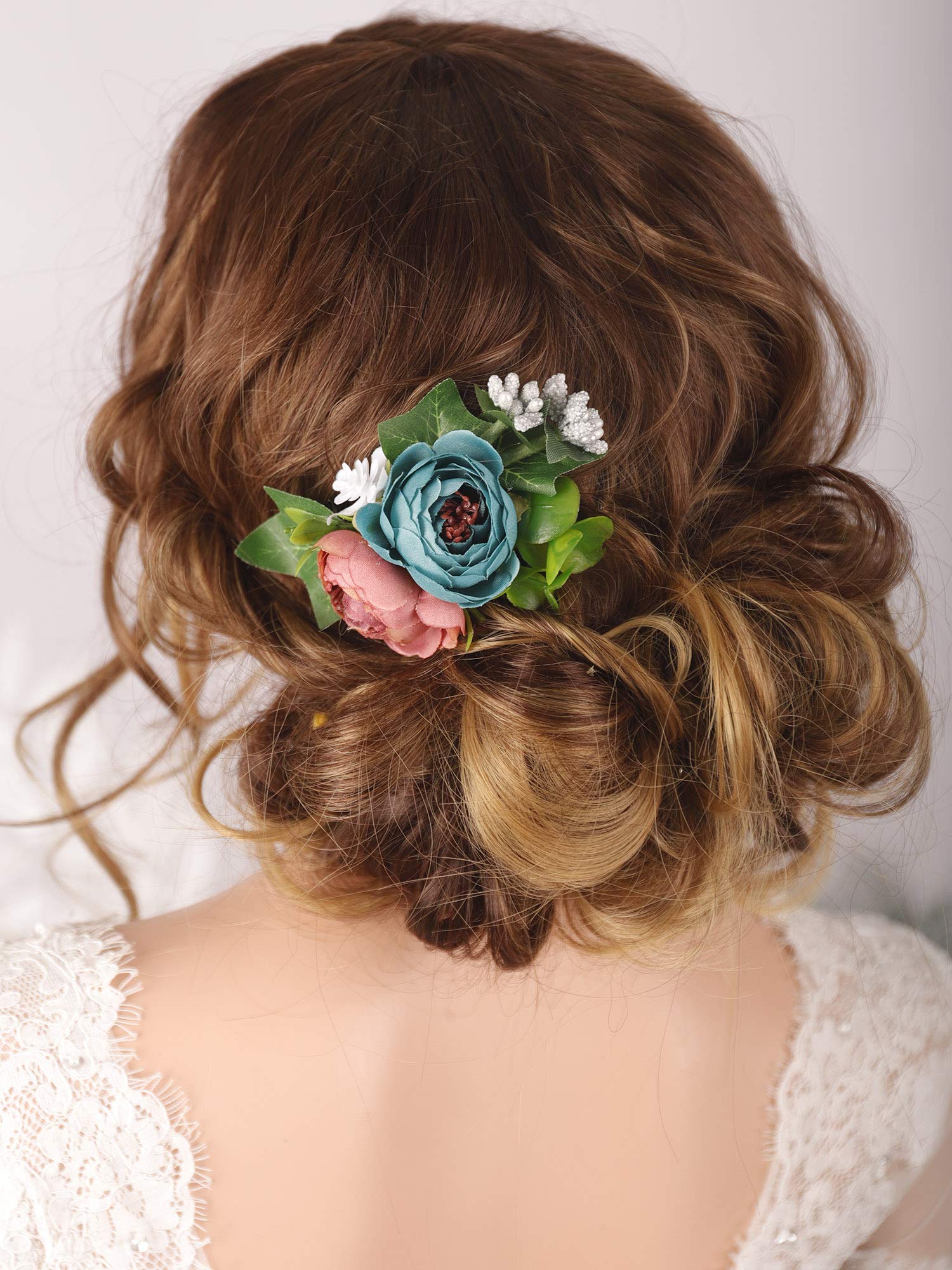 Kercisbeauty Dusty Blue Floral Hair Comb Wedding Bridal Headpiece Girl Prom Hair Accessories Garden Wedding Hair Dress