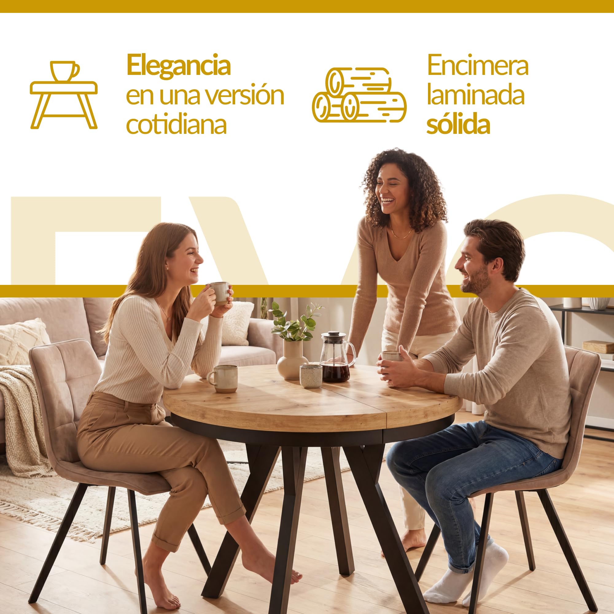 Mesa Comedor Extensible Redonda EVO, 90-190 cm, Lancelot | Mesa Redonda Extensible, Tablero Laminado de 36 mm, Piernas sólidas, Patas Blancas