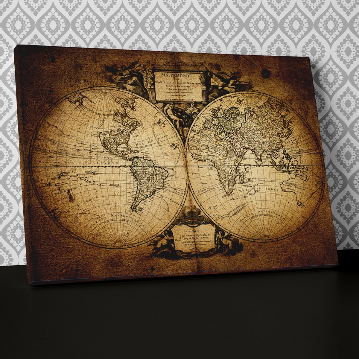 Dash IncVintage World Map Abstract Canvas Wall Art, Framed Ready to Hang Picture Print AB414
