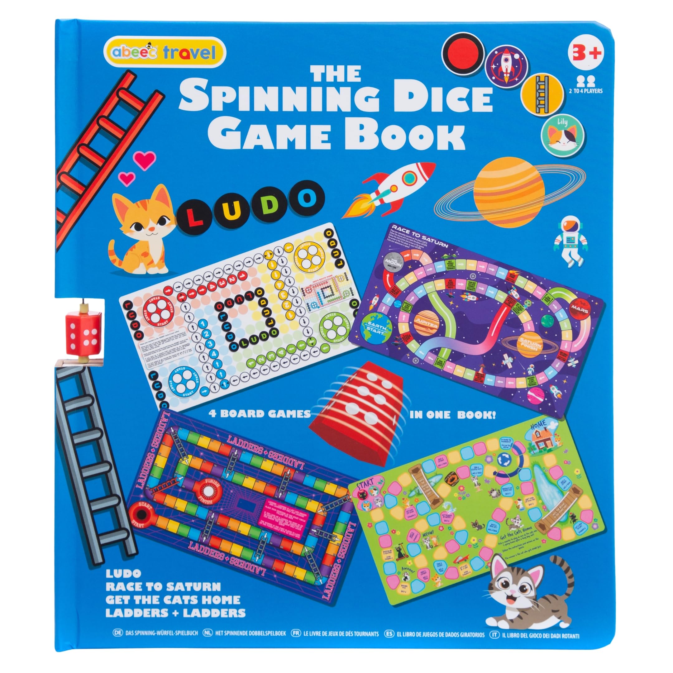 abeec Spinning Dice Game Book, 4-in-1 Portable Board Game Collection with Built-In Spinner & Counters
