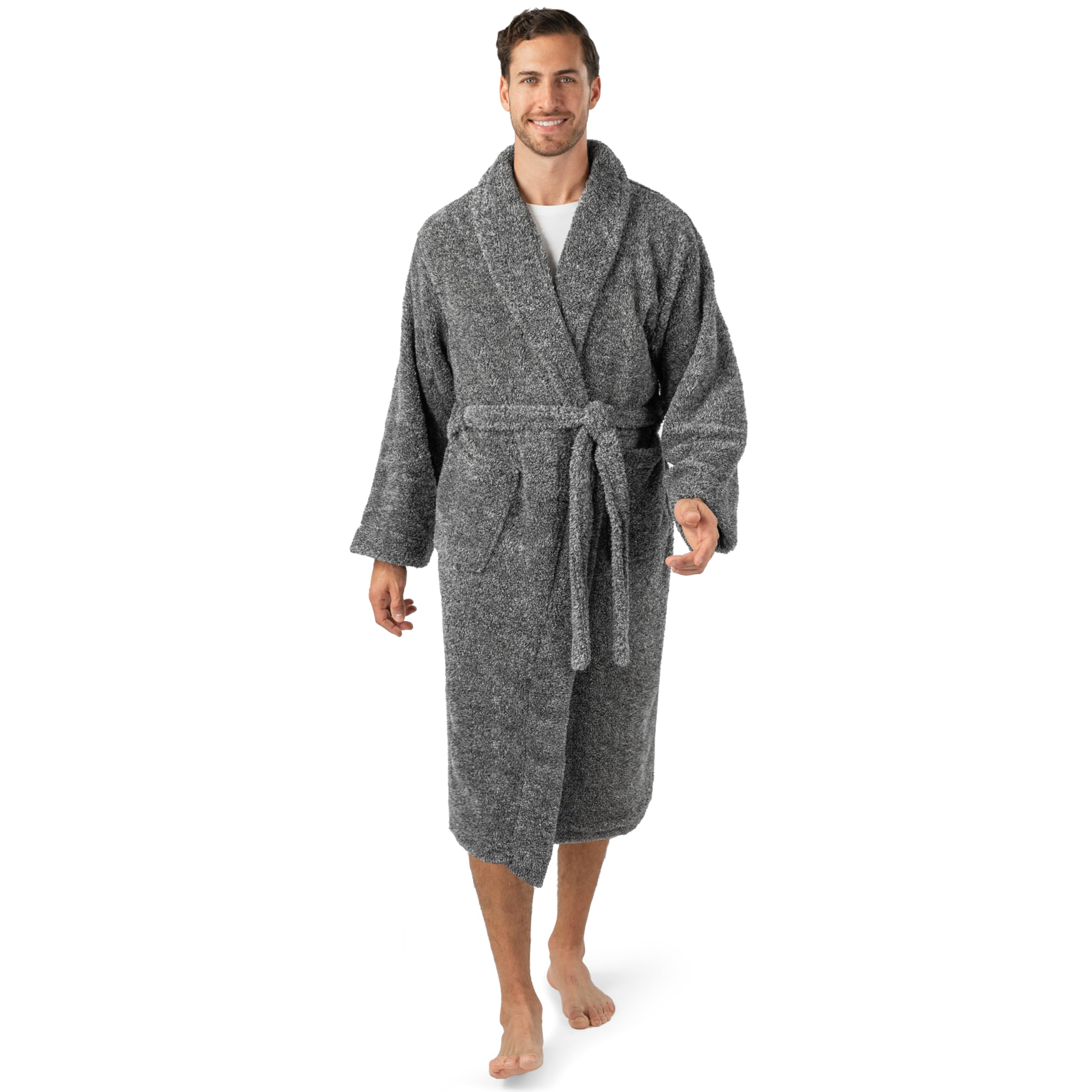 PAVILIA Mens Soft Robe, Plush Fluffy Fleece Bathrobe Men, Long Sherpa Shaggy Spa Robe