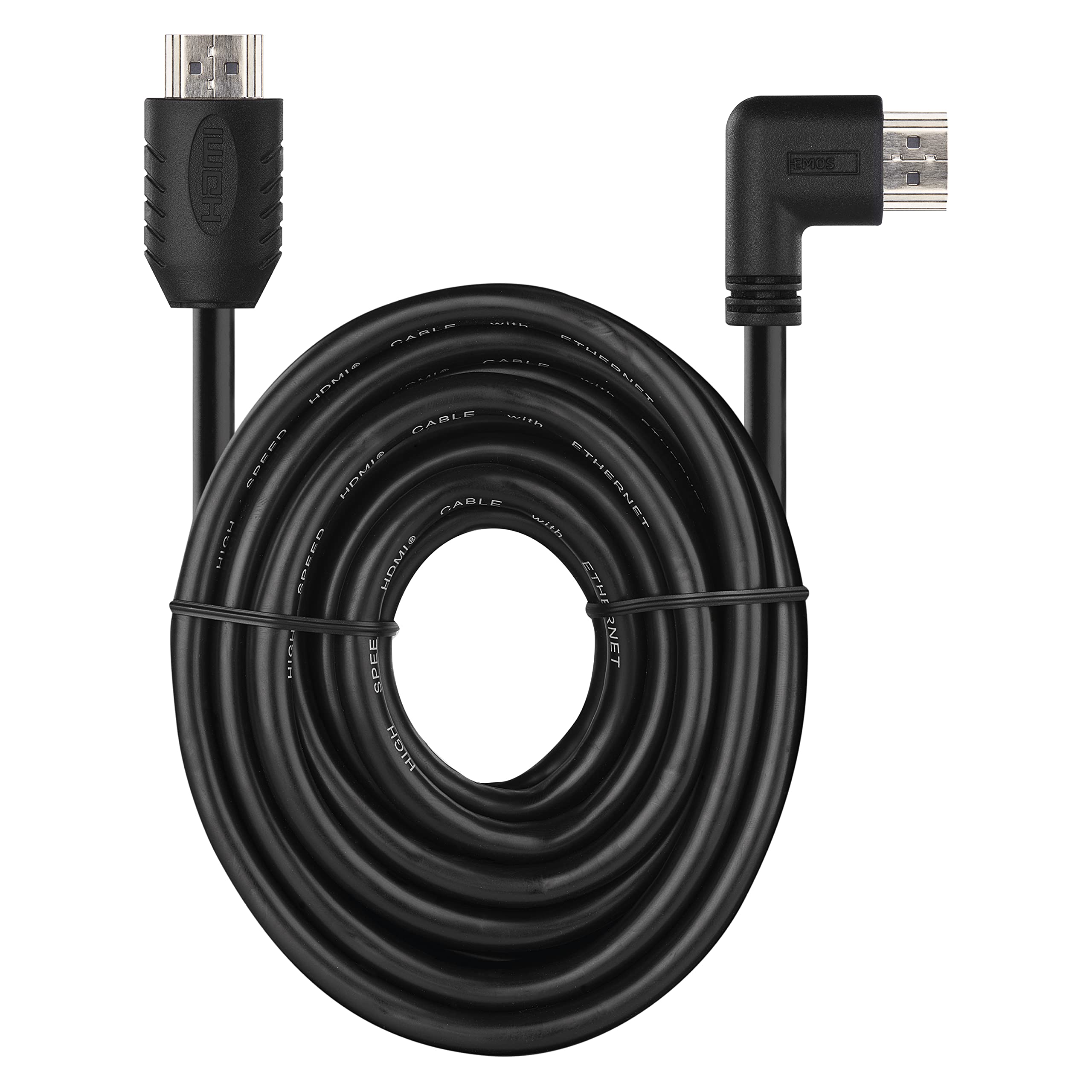 EMOS Kabel High Speed HDMI 2.0 z Ethernetem, 3 m, 18 Gbit/s kabel o wysokiej prędkości z Ultra HD, 4K, 3D, obsługa ARC, wtyczka kątowa 90° na wtyczkę A, czarny