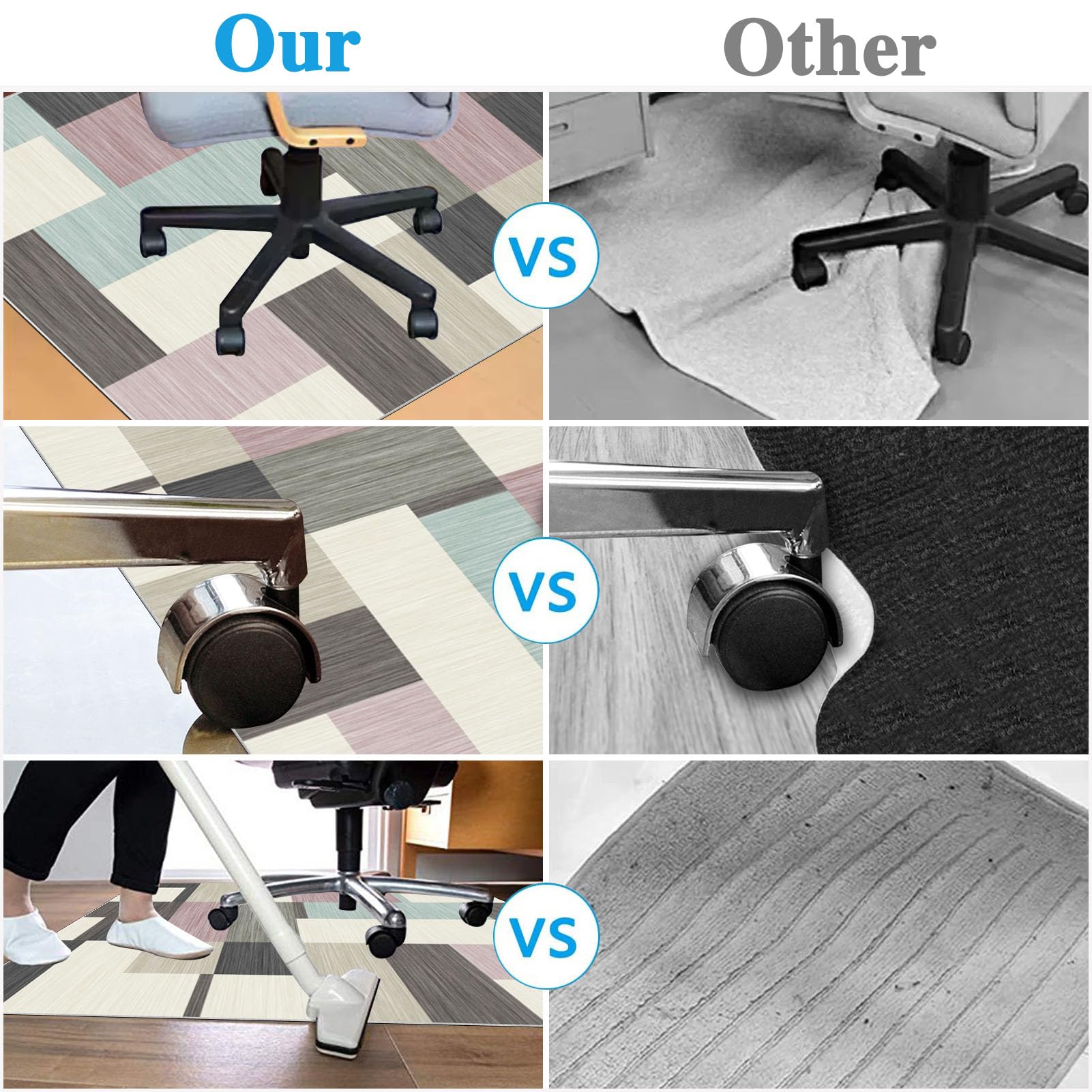 90 x 120 cm Heavy Duty Office Chair Mat for Carpeted Floor Computer Gaming Desk Chair Mat for Carpet Hard Floor Protector Mat for Rolling Chair Carpet Protector Chair Mat Floor Mat for Office Chair - Image 6