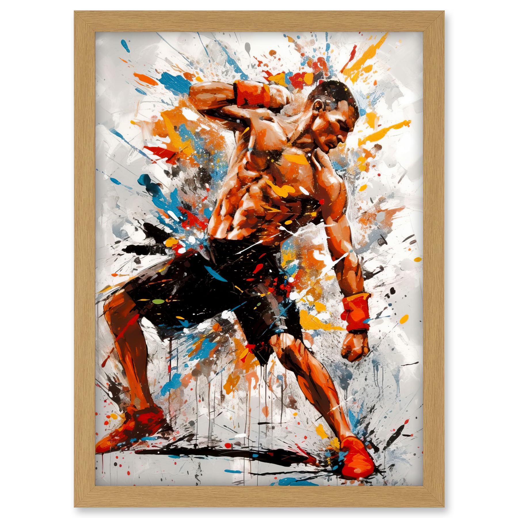 Artery8 Martial Arts Kickboxer Athlete Splat Paint Art Artwork Framed A3 Wall Art Print