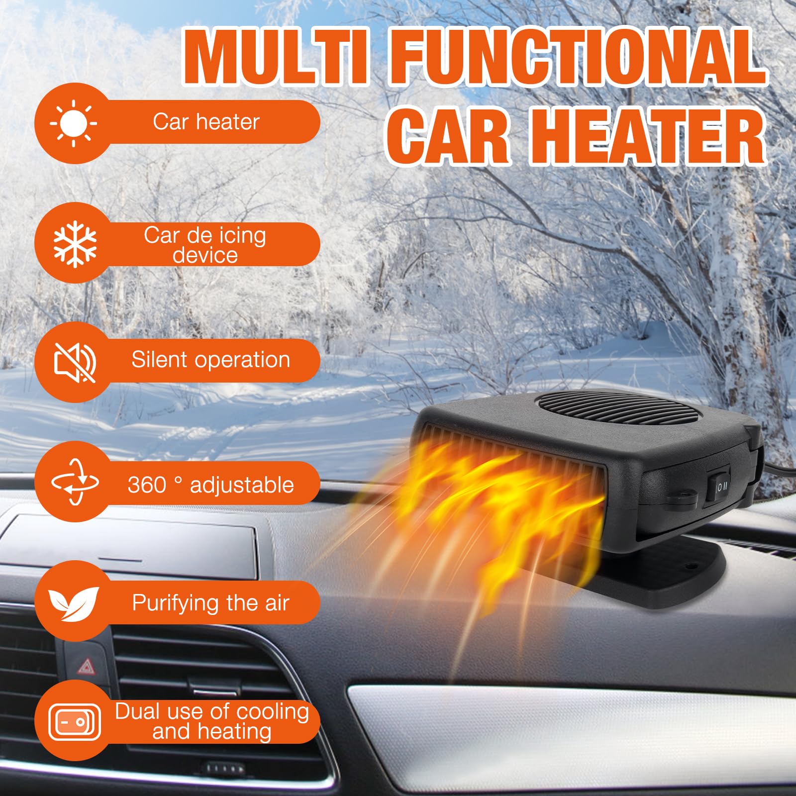 Mineup Chauffage De Voiture 12 V, DéGivreur De Voiture, 2 en 1 Chauffage Automobile Portable, Chauffage Soufflant De Voiture, Radiateur Soufflant Voiture Portable pour Camping RV Voiture