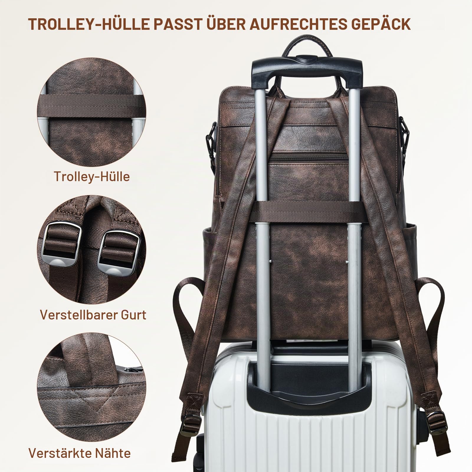 Shrrie Laptop-Rucksack für Damen, 15,6 Zoll Reise-Rucksack aus Leder, Handgepäck-Rucksack Computertasche wasserabweisend für College Business Arbeit Freizeit Tagesrucksack