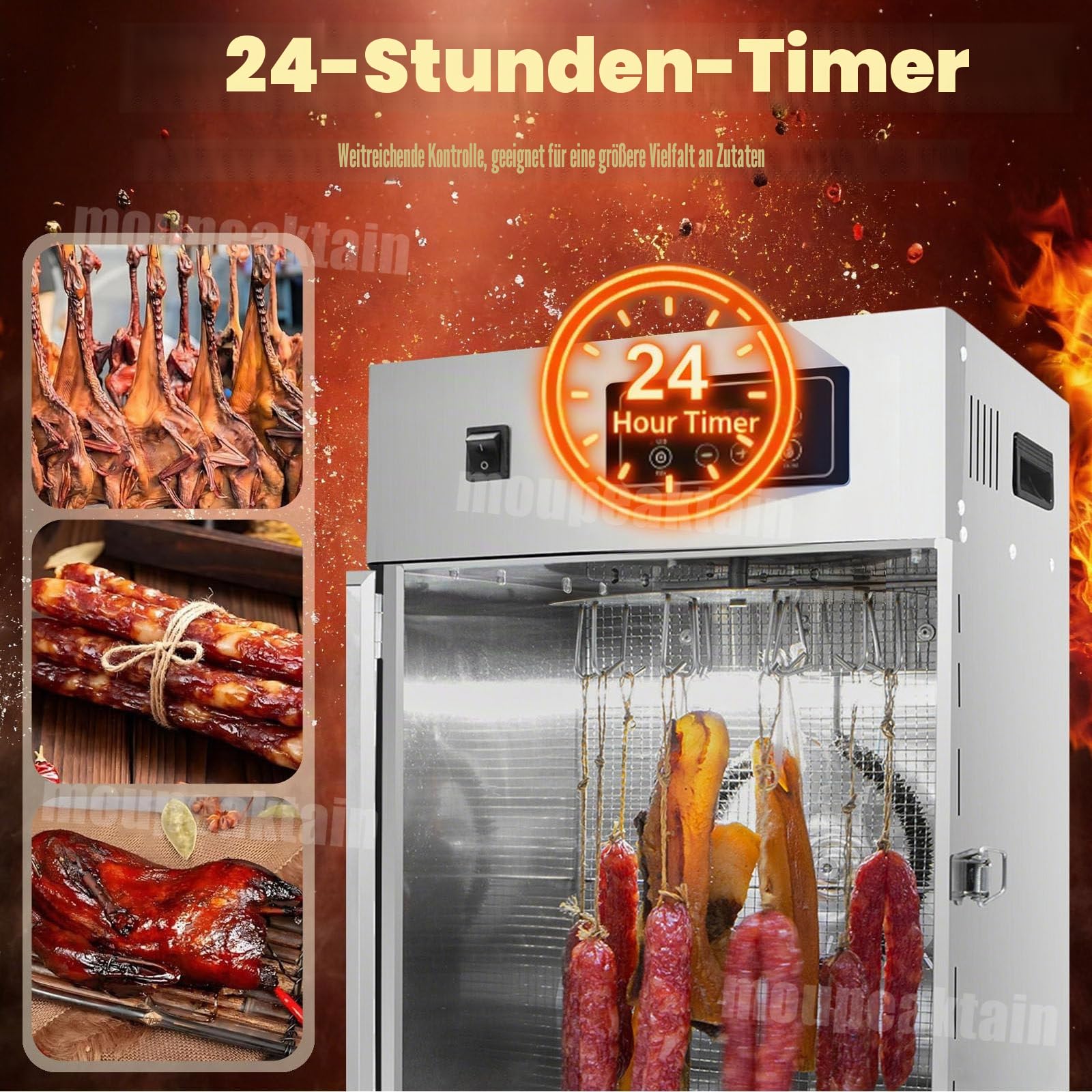 Gewerblicher Dry Aged Reifeschrank Mit 360°-Drehfunktion, Edelstahl-Fleischtrockner, 24-Stunden-Timer Und Einstellbarer Temperatur (30-90℃) Für Die Fleischreifekammer, 7.5kg