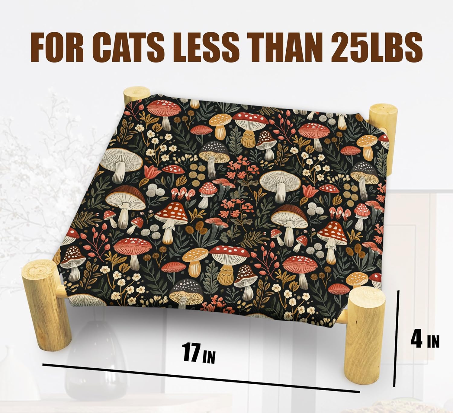 review Cat Hammock Bed, Mushroom Cat Beds, Wooden Cat Beds for Indoor Cats, Small Dog Bed, Breathable Indoor Cat Bed for All Seasons, Pet Beds, Pet Sleeping Beds, Black Cat Hammock Bed