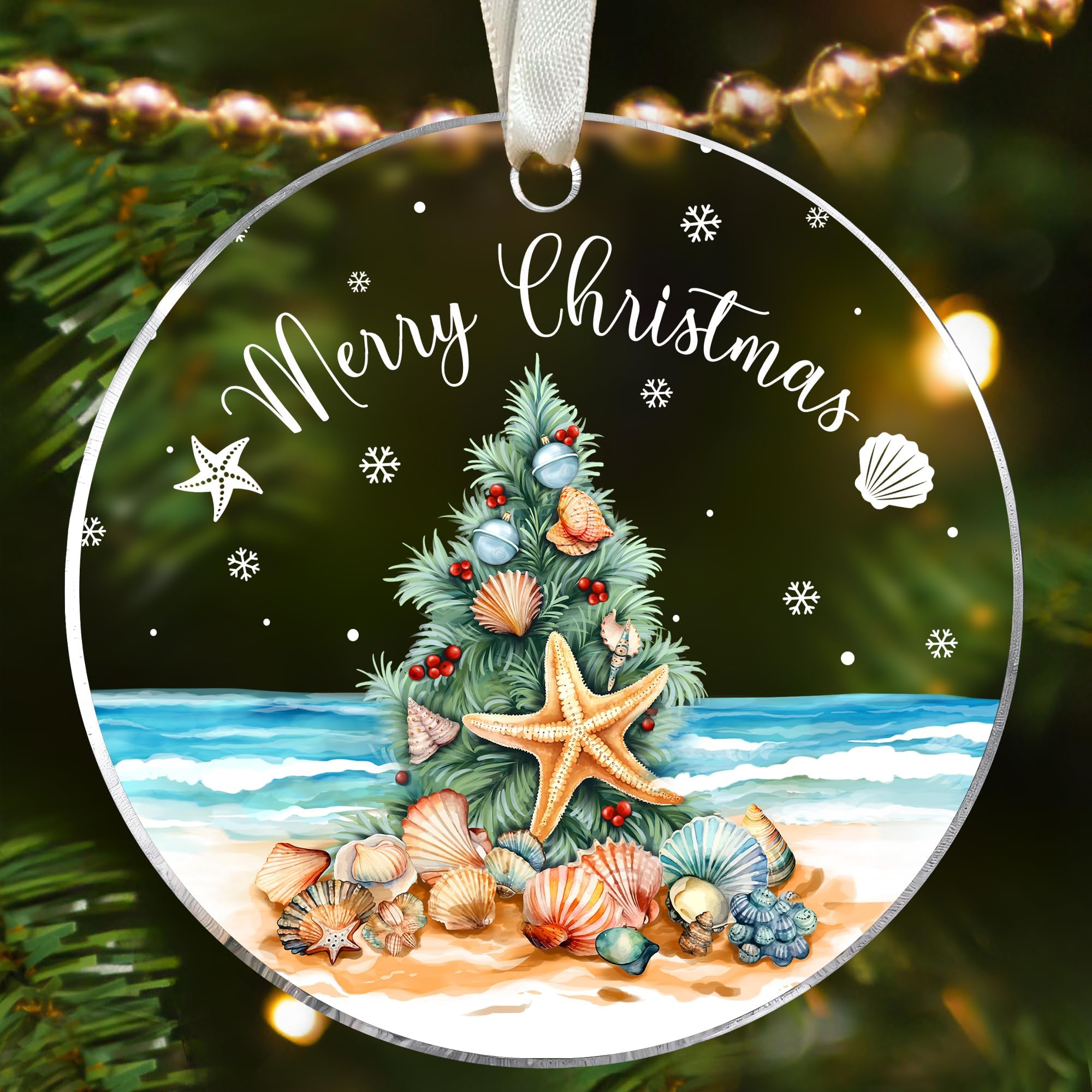 Beach Christmas Ornaments - Beach Ornaments for Christmas Tree - Beach Gifts for Women, Friend - Ocean Christmas Ornaments, Sea Ornaments, Seashell Christmas Ornament - Acrylic Beach Ornament 2024