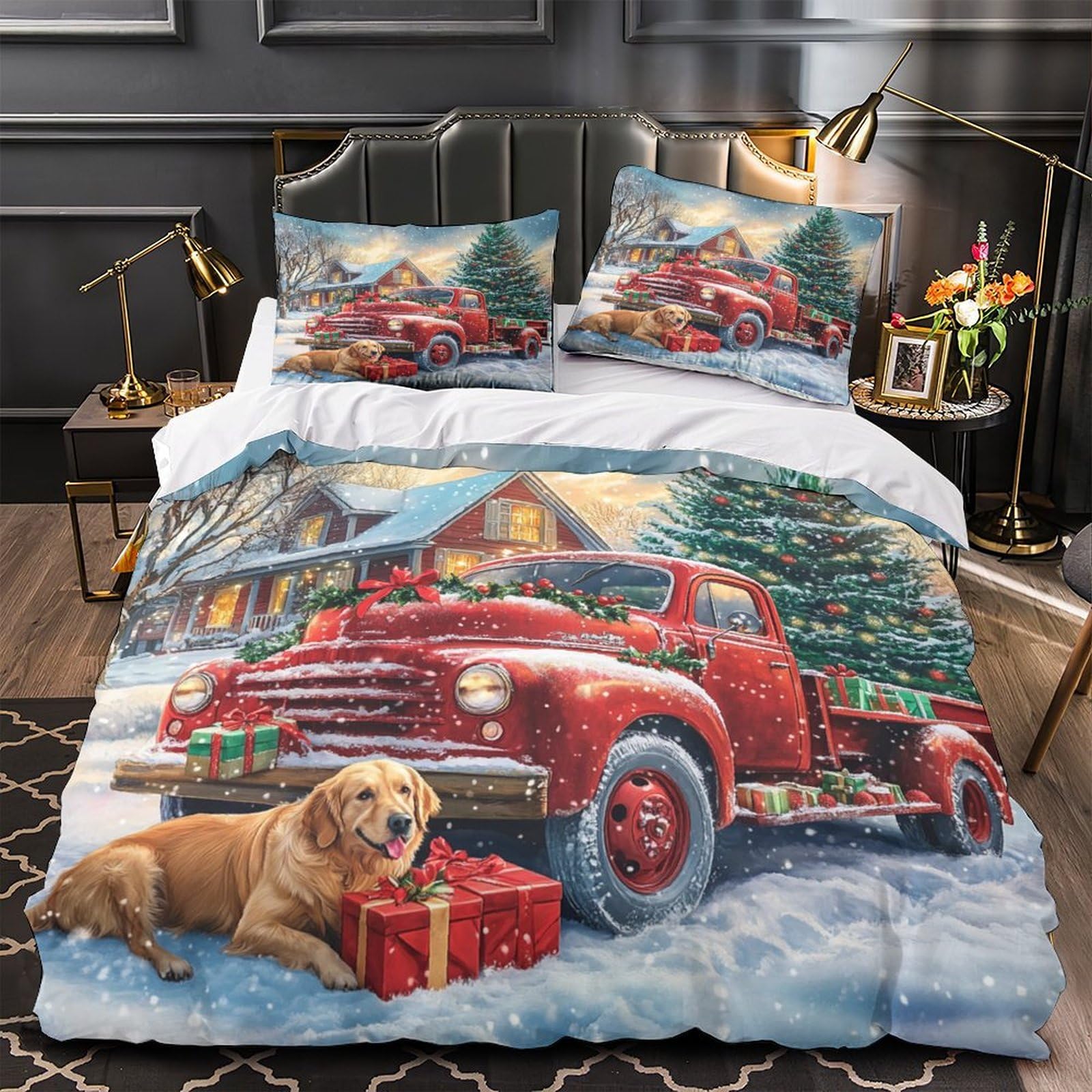 Housse de couette Arbre de Noël 220x240 cm en microfibres colorée pour lit King