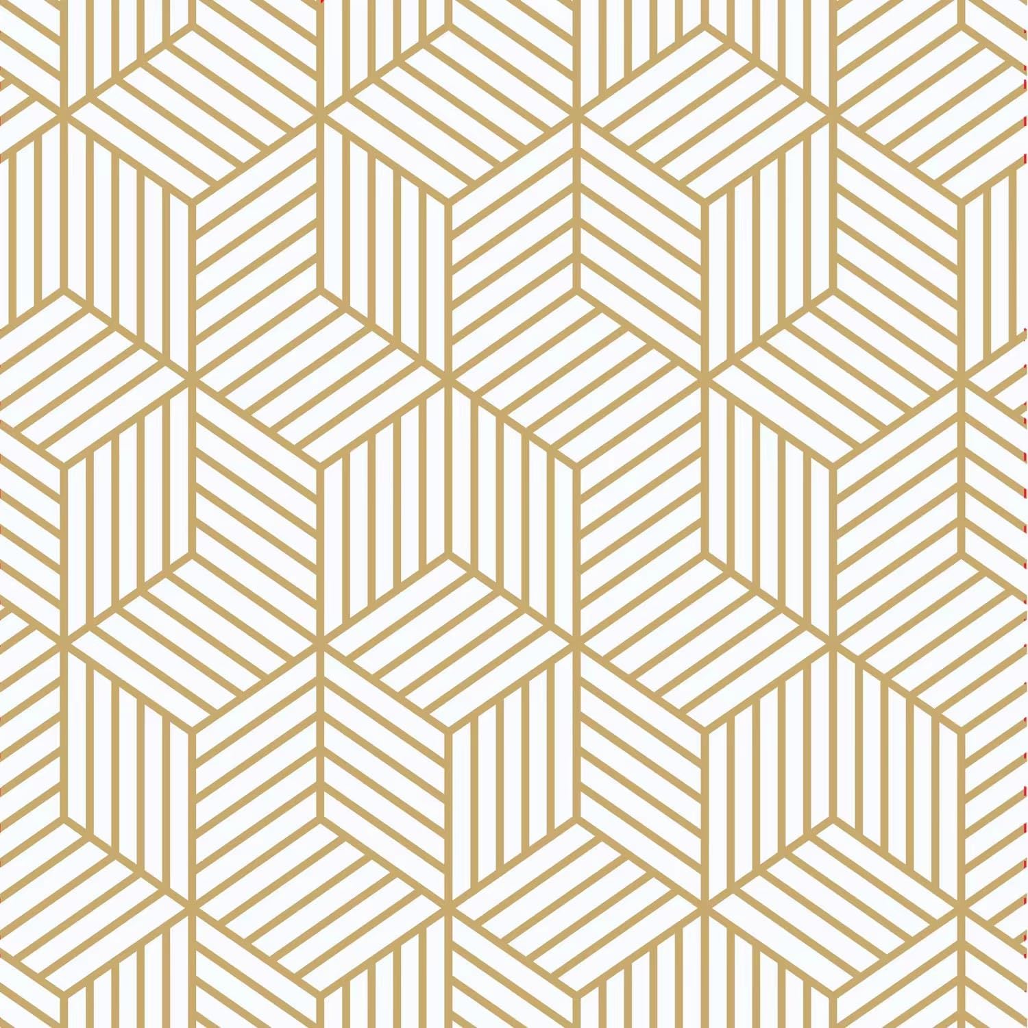 White and Gold Geometry Stripped Hexagon Peel and Stick Contact Paper self Adhesive Wallpaper Removable Vinyl Film Decorative Shelf Drawer Liner Sticker 118 inch x17.7 inch