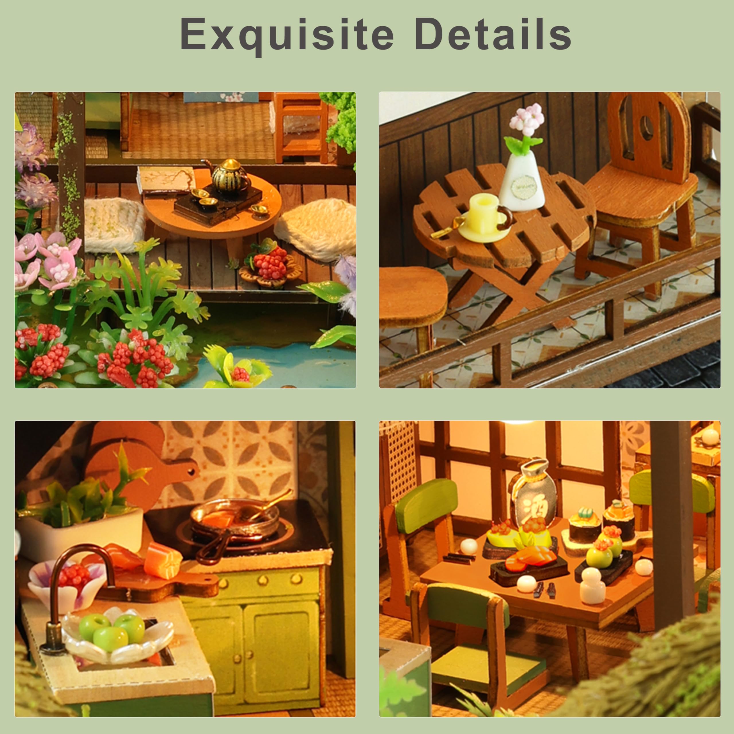 ISSEVE Miniaturhaus Bauset Tiny House Bauset Bambus Frühling Hof | Für Erwachsene, Mini-Haus-Bausätze, Miniatur-Bausatz, Puppenhaus-Kit, Bücherregal-Dekoration, Geschenke für Freunde Familie