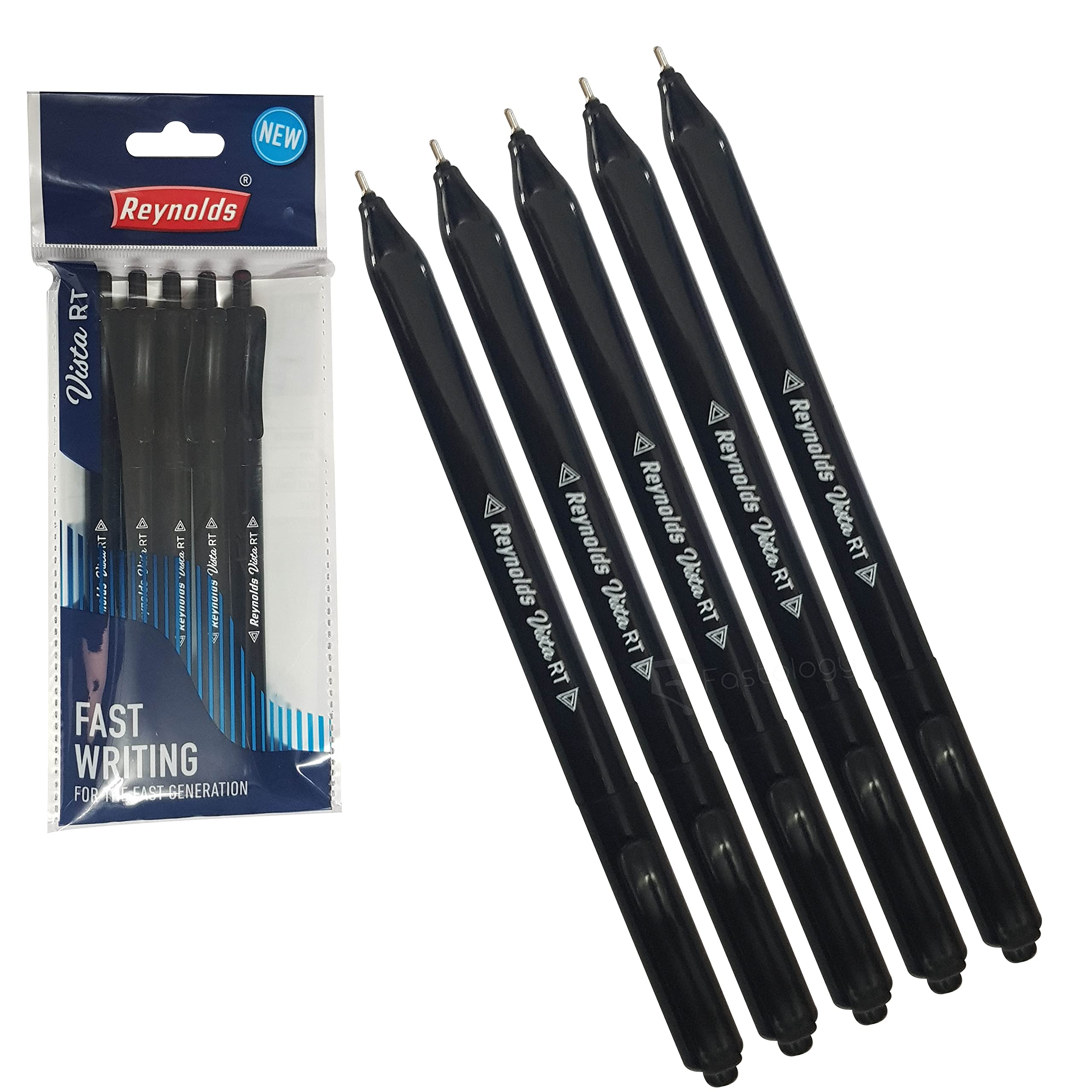 REYNOLDS Vista-RTX Ball Pens, BLACK, 0.7mm Fine Point, Pack of 5, Retractable Ballpoint Pens, School Office Home Everyday Use, PATEL Black Ball Pen