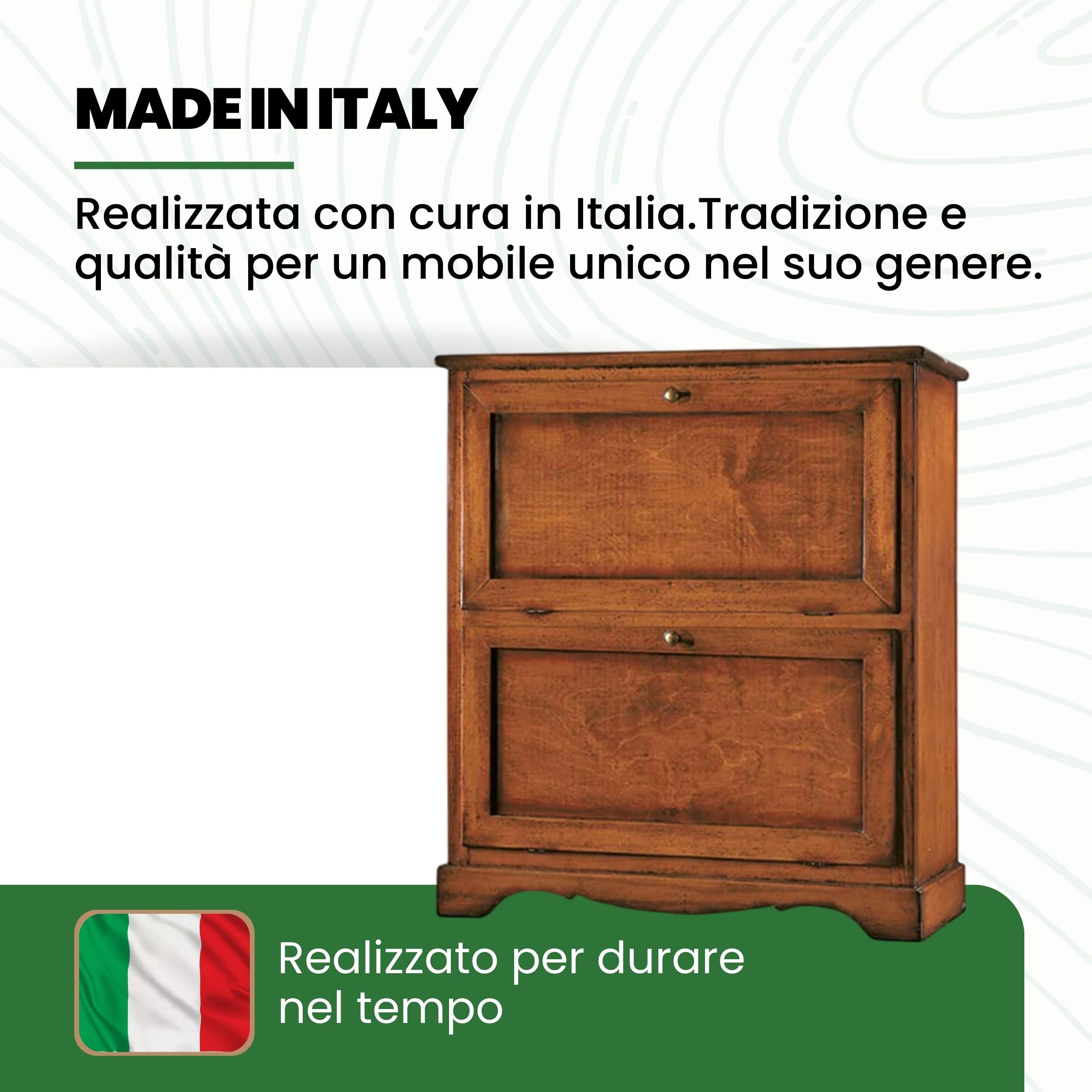 Mar.c.a. Design - Scarpiera in Legno Arte Povera Bassa 2 Ante - Scarpiera Capiente 79x30x90 cm - Made in Italy