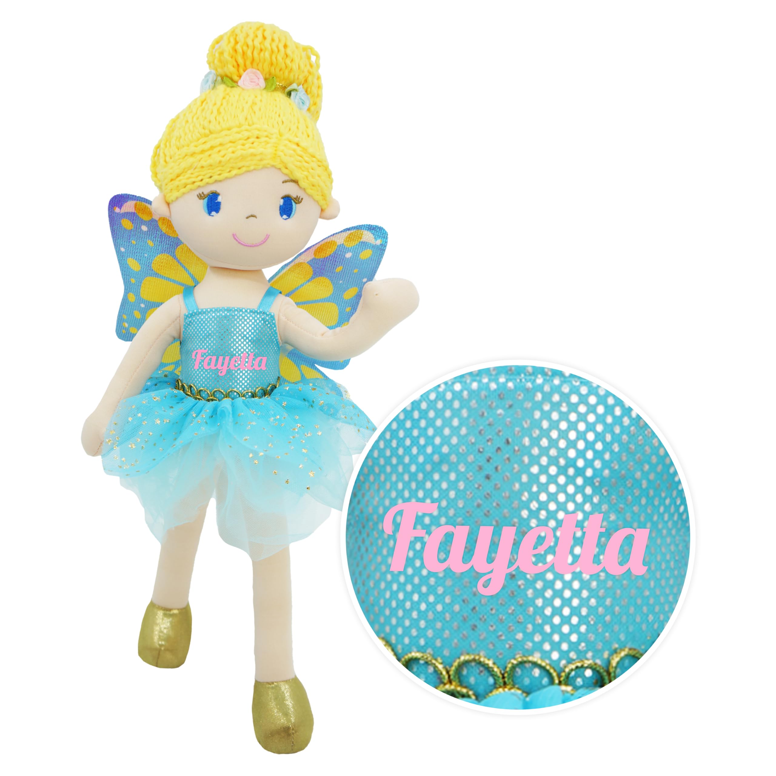 Lullaberry Personalised Fairy Doll Fayetta - Plush Stuffed Soft Doll Girl Gift - Blue Outfit and Wings — image 1