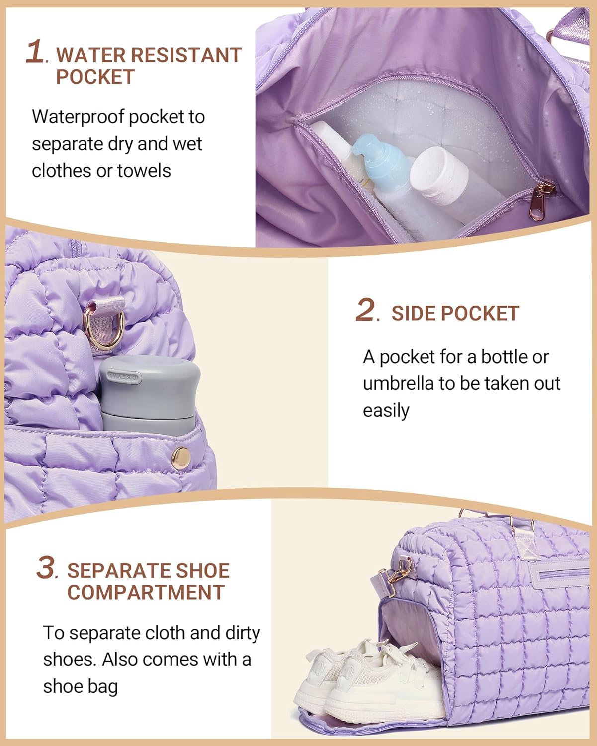 Duffle Bag for Travel, Weekender Bag with Shoe Compartment, Carry On Overnight Bag for Women with Toiletry Bag, Gym Bag with Wet Pocket, Hospital Bags for Labor and Delivery Beige - Image 4