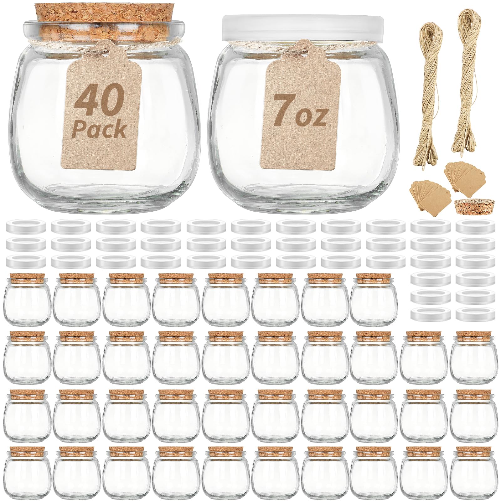 Absovetu Paquete de 40 tarros pequeños de cristal con tapa y etiquetas, 200 ml, para velas, mermeladas, avena, especias, bodas, Navidad, regalos de bricolaje