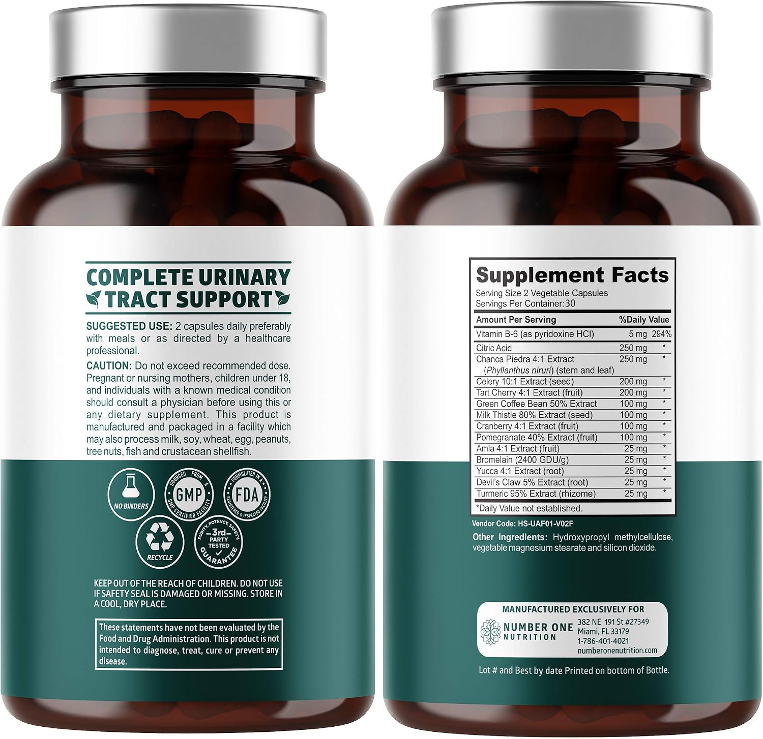 Number One Nutrition N1N Premium D-Mannose with Cranberry & Hibiscus [1350mg], 120 Capsules, and Uric Acid Support with 14 Potent Herbs, 60 Capsules, 2 Pack Bundle
