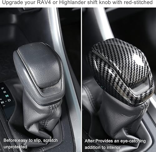 Miniatura 3 de Para Totoya RAV4 2019-2024, cubierta de perilla de palanca de cambios, fibra de carbono interior de grano de fibra de carbono, ajuste protector de
