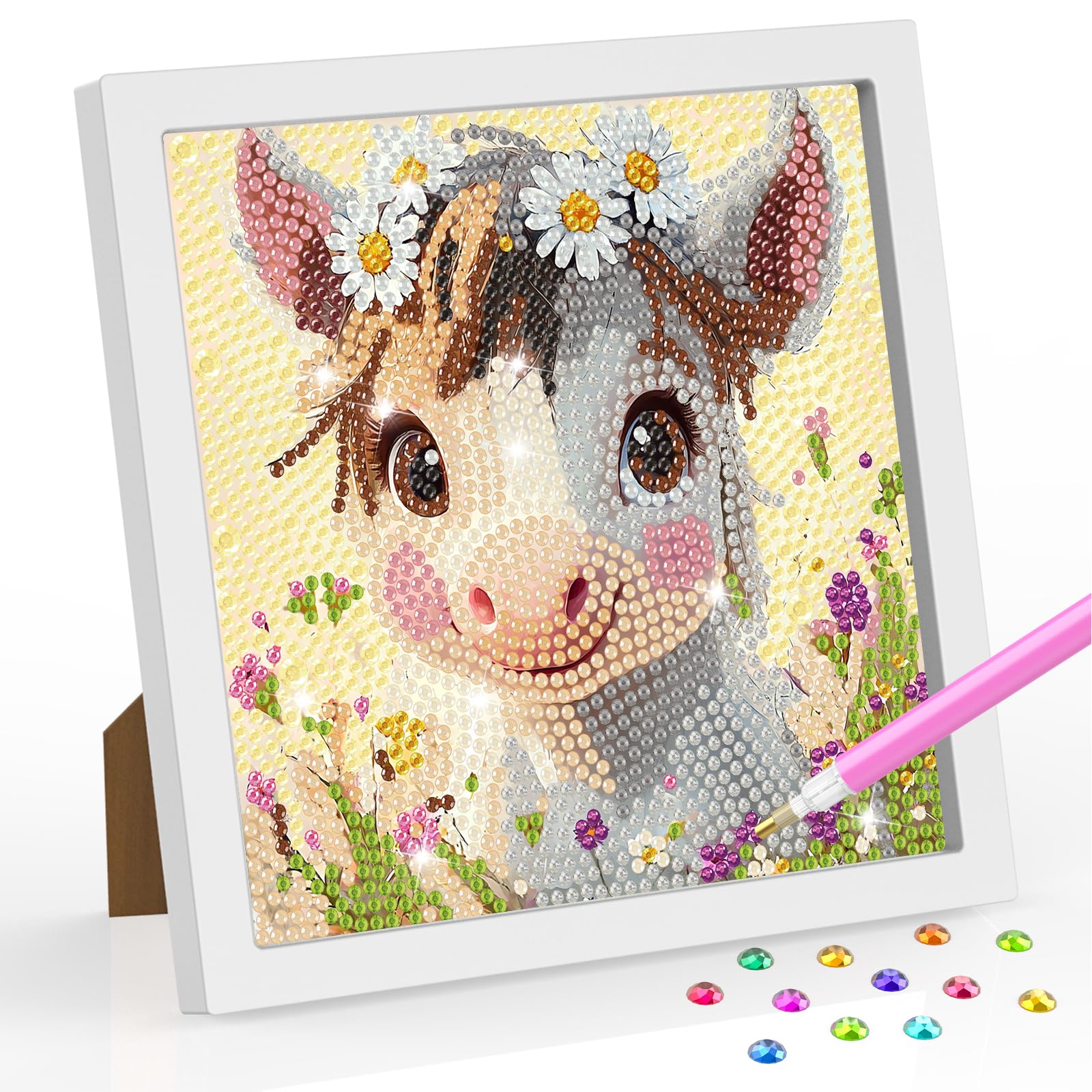 SENQAO Horse Diamond Art Kit for Adults with Frame Art and Crafts for Adults Ages 6-8 -10-12 Easy to DIY Diamond Art for Adults and Adult Beginners Home Wall Decoration 7.1x7.1inch