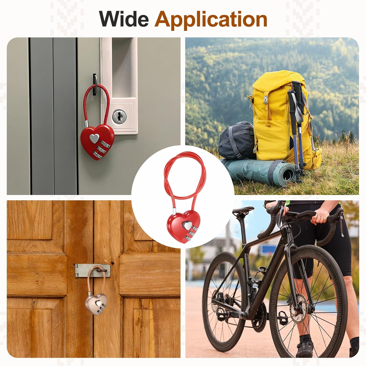 PATIKIL Heart Shaped Combination Padlock (11.8 Inch, Red)(2 Pcs), 3-Digit Combo Padlock Love Locks with Steel Wire Rope, Suit for Gym Locker/Fence/Luggage/Storage/Backpack/Toolbox/Cabinets