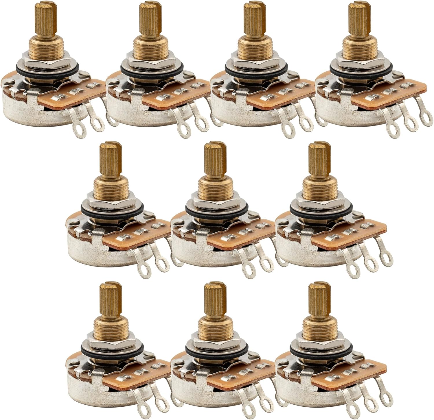 Musiclily Pro HD A1M Pots Brass Short Split Shaft 1/4 Inch Audio Taper Potentiometers for Electric Guitar Bass (Set of 10)
