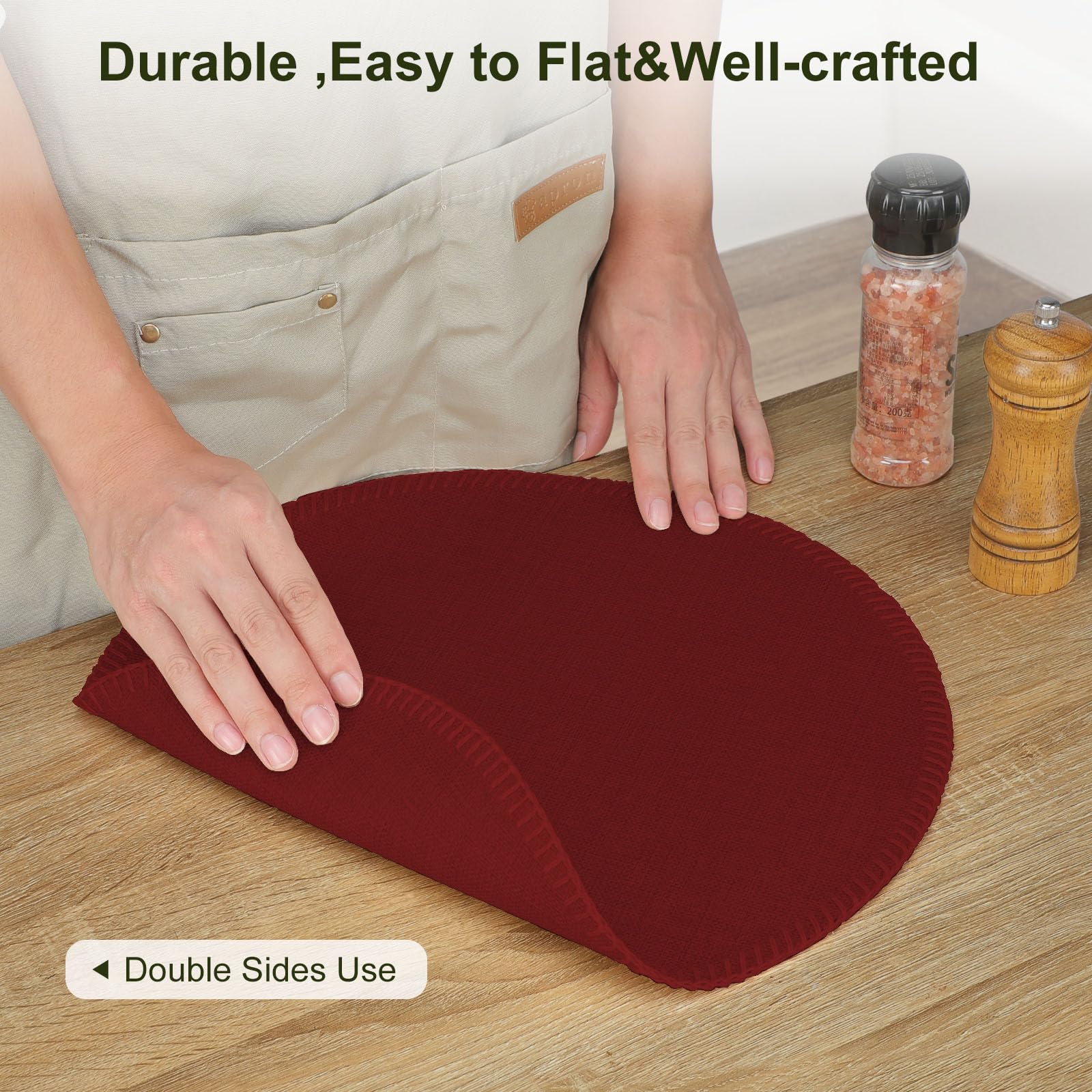 Rinpon Round Placemats Set of 8, Machine Washable Linen-Like Cloth Place Mats & Heat-Resistant for Dining Table - Image 4