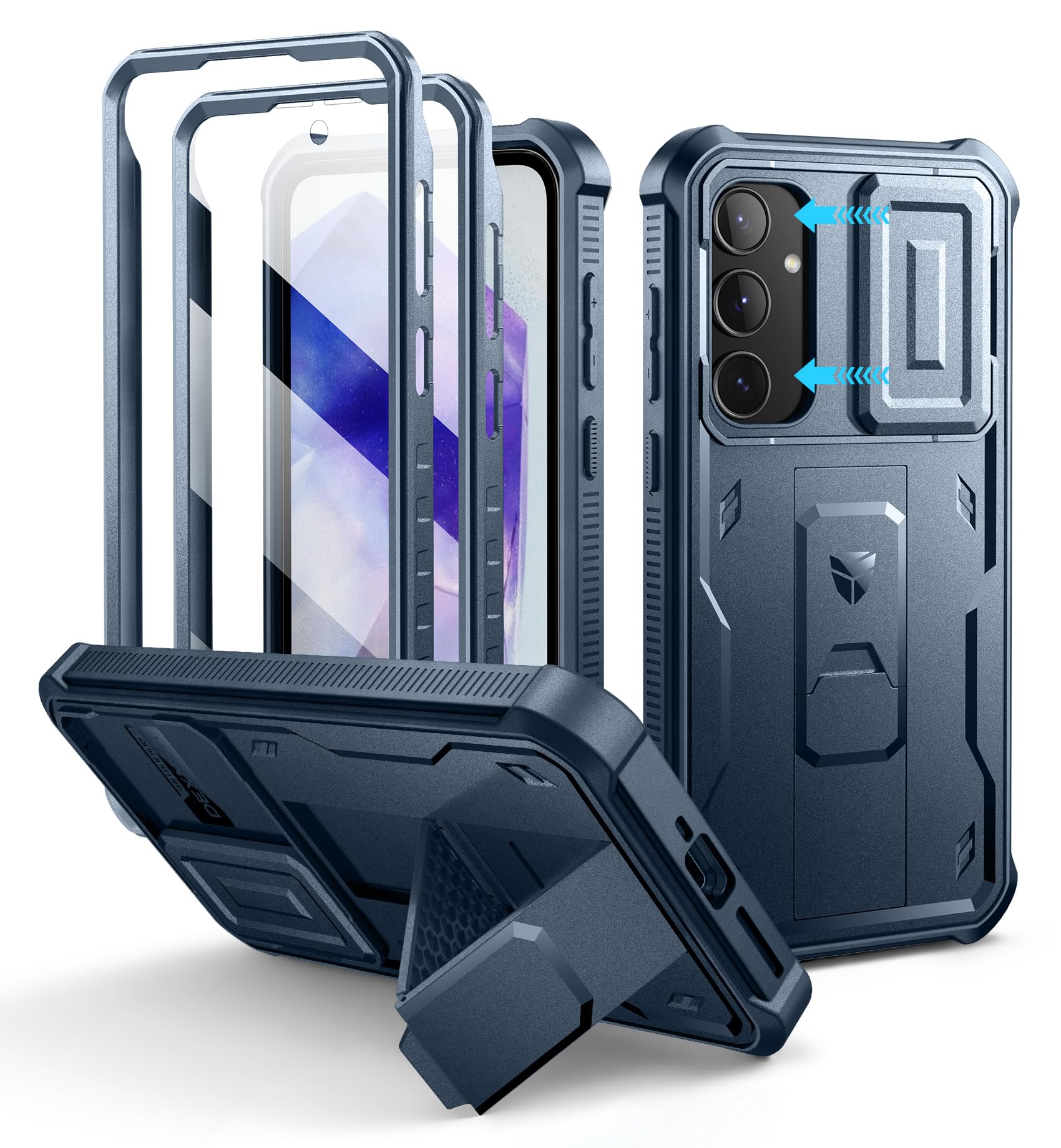 Dexnorfor Samsung Galaxy A35 5g Case with Built-in Slide Camera Cover & Screen Protector & Kickstand, Heavy-Duty Shockproof Rugged Case Full-Body Bumper Protective - Navy Blue