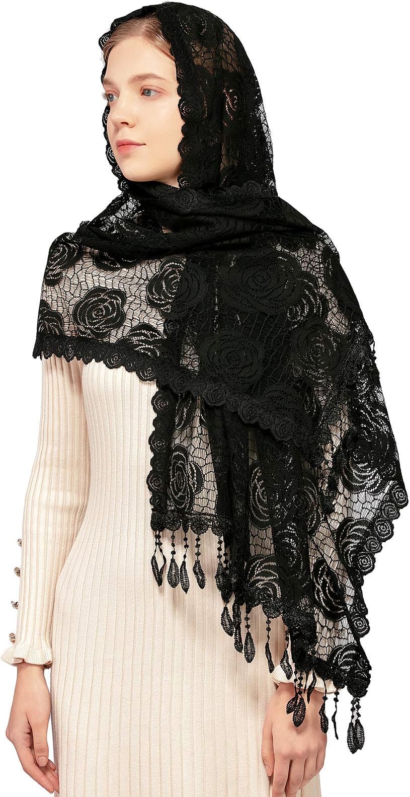 Rose Rectangular Chapel Veil Scarf Catholic Church Veils Mantilla Wrap Shawl Mass Head Covering
