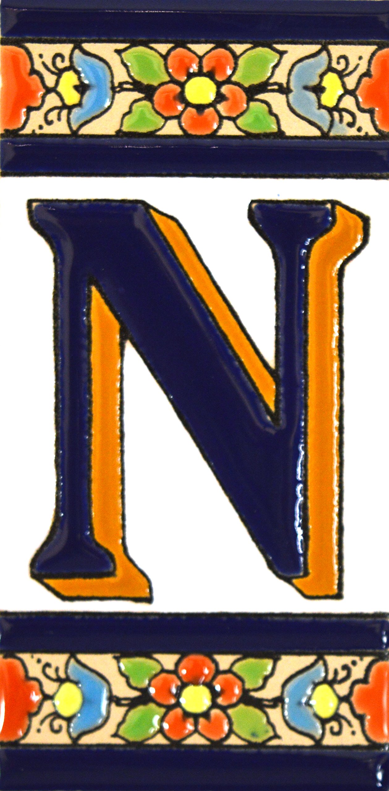 ART ESCUDELLERSHandpainted Ceramic Letter Tile, Style: Medieval Spanish, Color: Letter 'N', Size: 1.65 x 0.83 inches, Item Type: House Letter, Product Name: Sign Tile