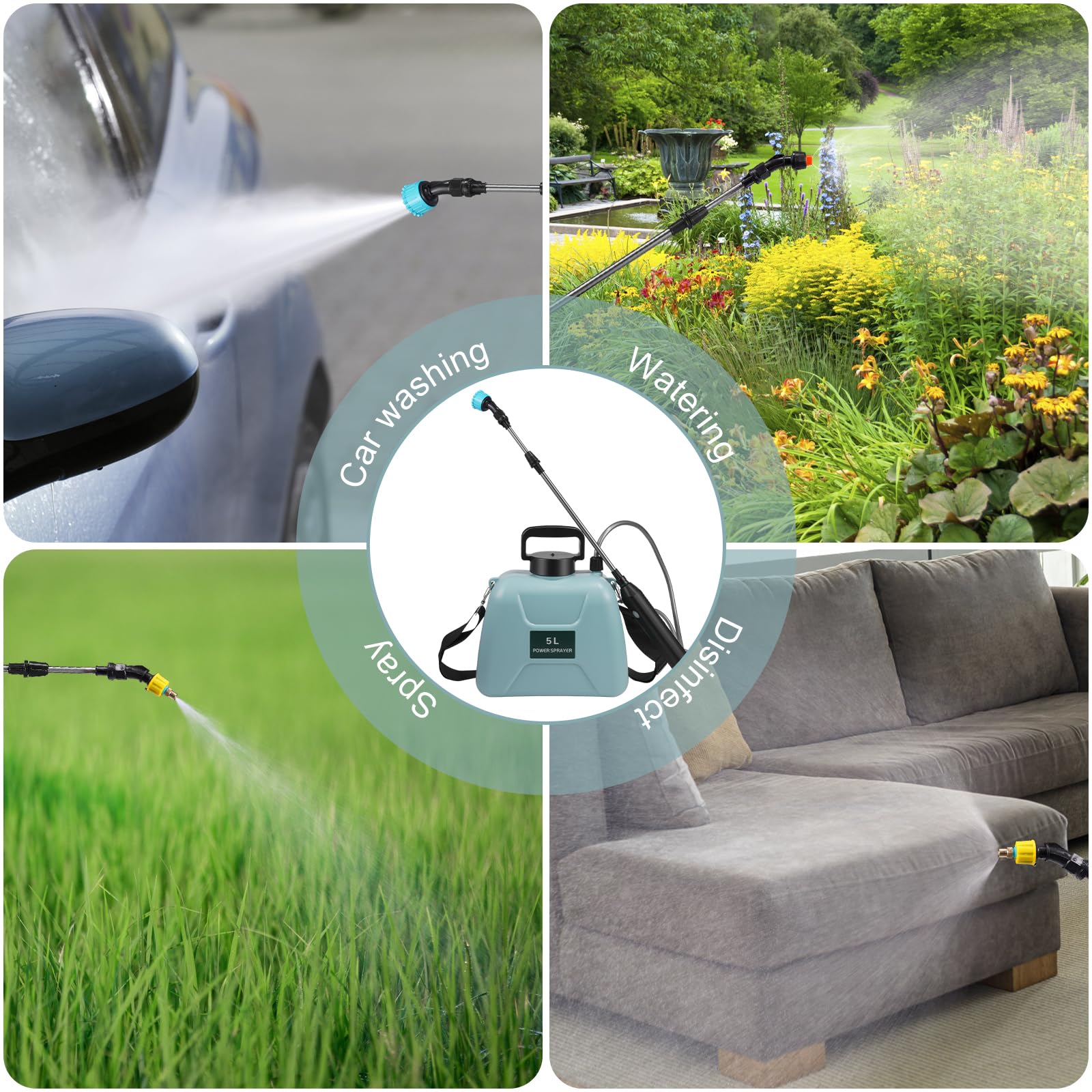 Spruzzatore Elettrico da Giardino, Nebulizzatore Giardino 5L Ricaricabile 2000mAH Pompa Irroratrice a Spalla,Giardino Nebulizzatore Automatico con 3 Beccuccio Regolabile