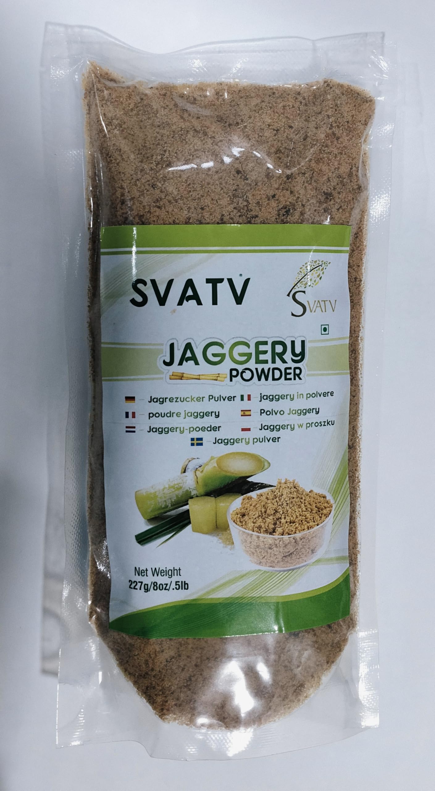 SVATV Jaggery Powder, Hand Crushed Gur Powder | Natural Sweetener | Brown Sugar | Indian Sugar Cane Substitute | No Preservatives Added | No Artificial Flavors - 227g 8oz Half Pound