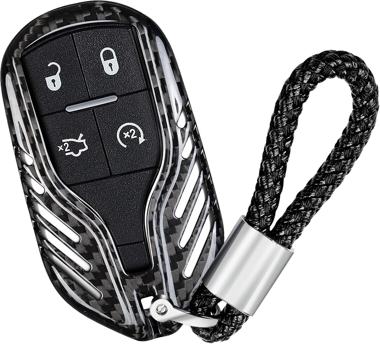 T-carbon Key Fob Cover with Keychain,Real Carbon Fiber Key Fob Case Protector Shell Fits for 2013-up Maserati Quattroporte Ghibli 2017-up Levante Keyless Smart Key Accessories BLACK